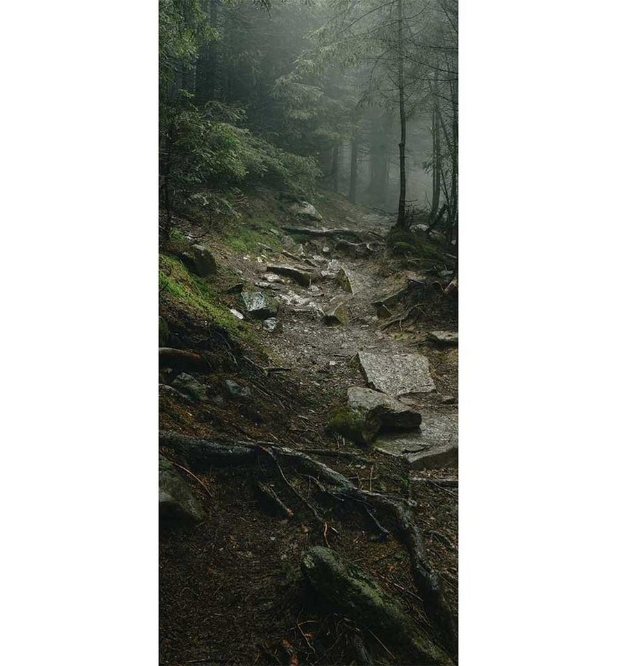 Thumbnail - MyMaxxi Dekorationsfolie Türtapete Türposter Türfolie selbstklebend Waldweg Düster Türaufkleber, (Klebefolie Tür aufgero...