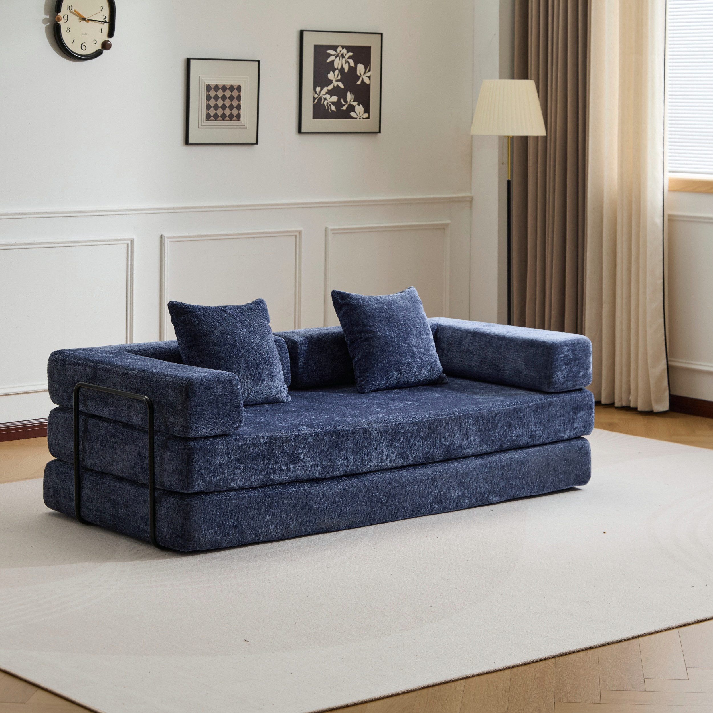 Leawin Loungesofa Klappbares 3-Sitzer Sofa Bett Queensize aus Chenille, 4-in-1 Klappsofa zu Queensize-Bett,platzsparend für Wohnung & Büro.