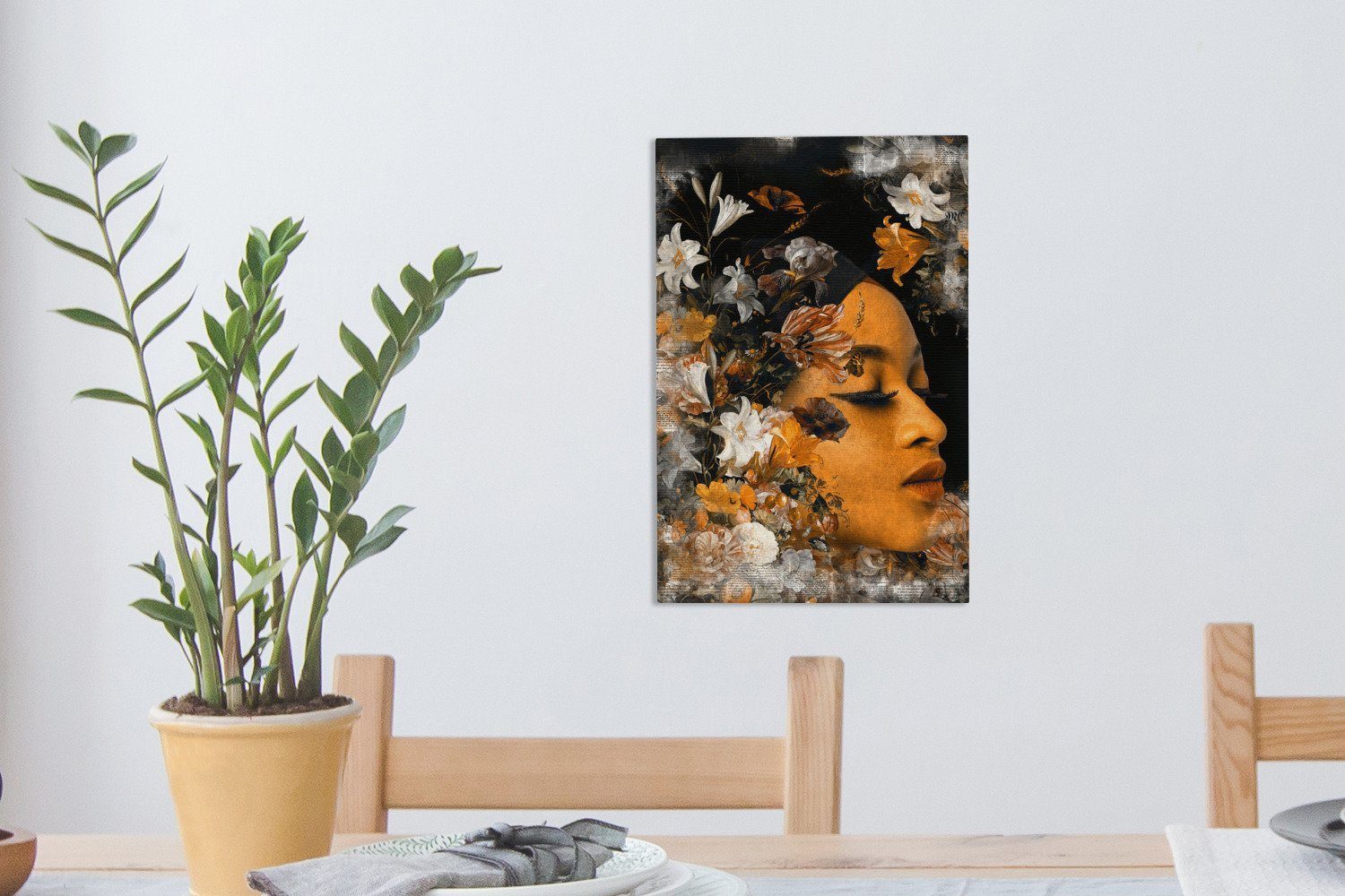 cm Gold fertig Gemälde, Natur, Frau (1 Leinwandbild bespannt inkl. - - St), 20x30 Leinwandbild OneMillionCanvasses® Zackenaufhänger,