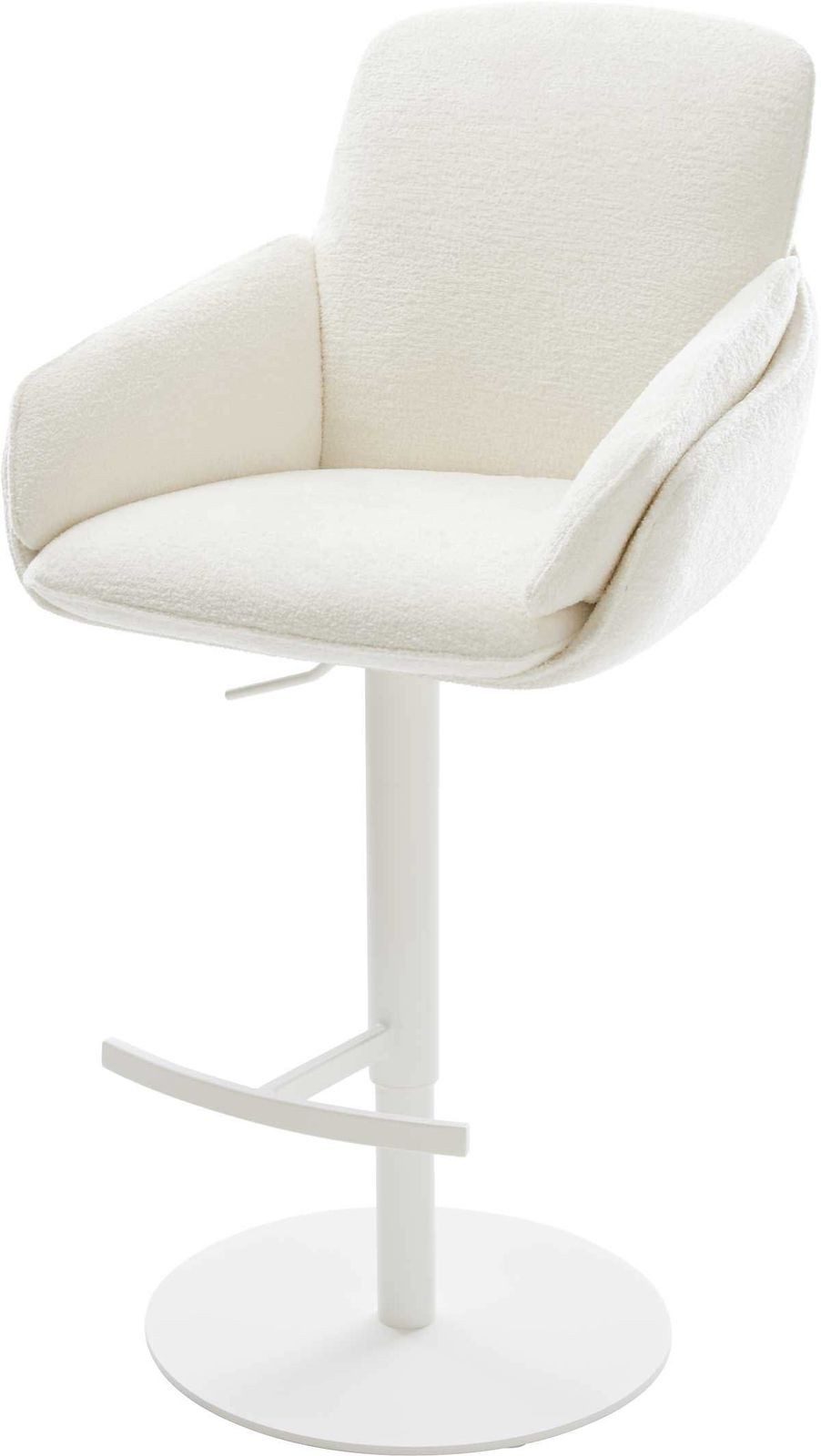 DELIFE Barhocker Luan-Flex, Drehfuß höhenverstellbar Metall Weiß Bouclé Soft Beige