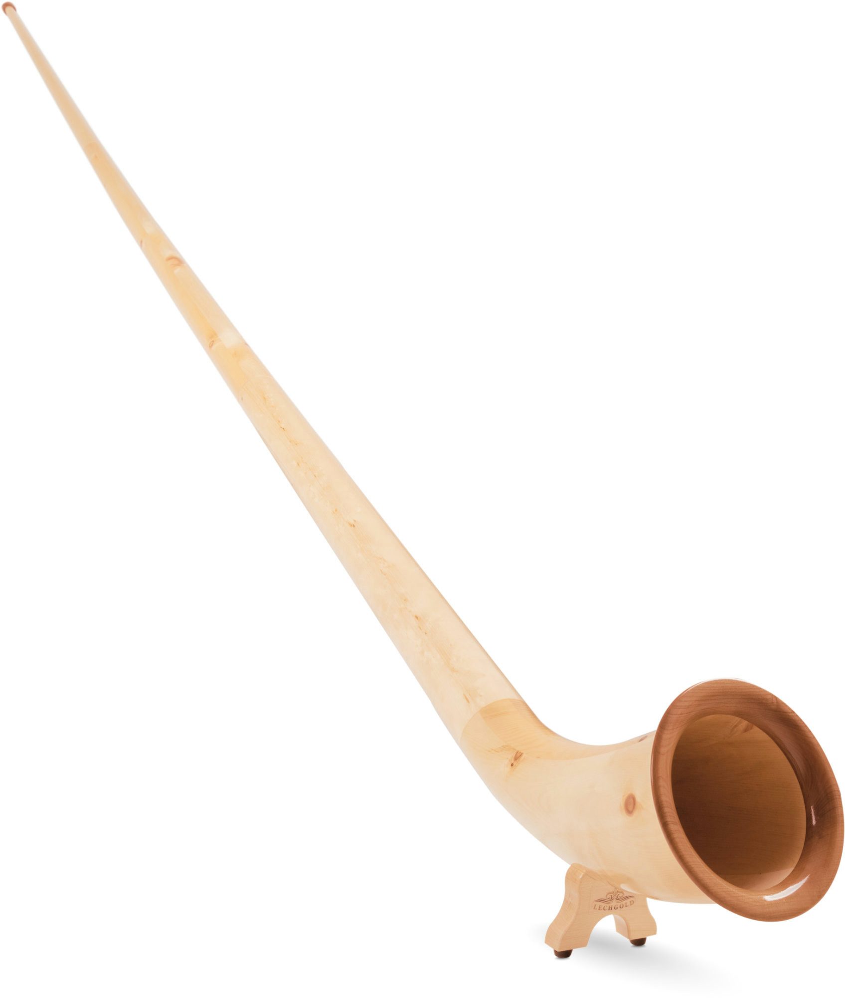 Lechgold Alphorn Alphorn Solist F 360 cm 3-teilig Zirbe F, inklusive Holz-Mundstück, super-transportables Alphorn mit leichter Ansprache