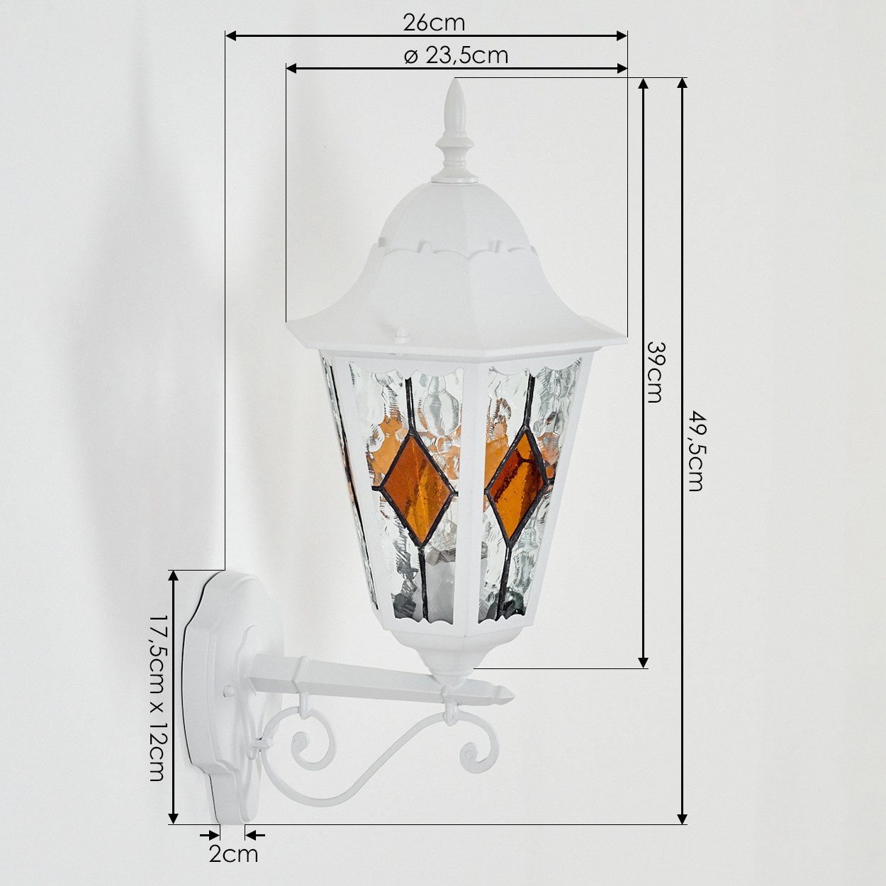 hofstein Außen-Wandleuchte Außenwandlampe aus Metall/Glas in Weiß/Klar/Orange, Wandleuchte außen im Vintage/Antik/Landhaus-Design, E27, IP44