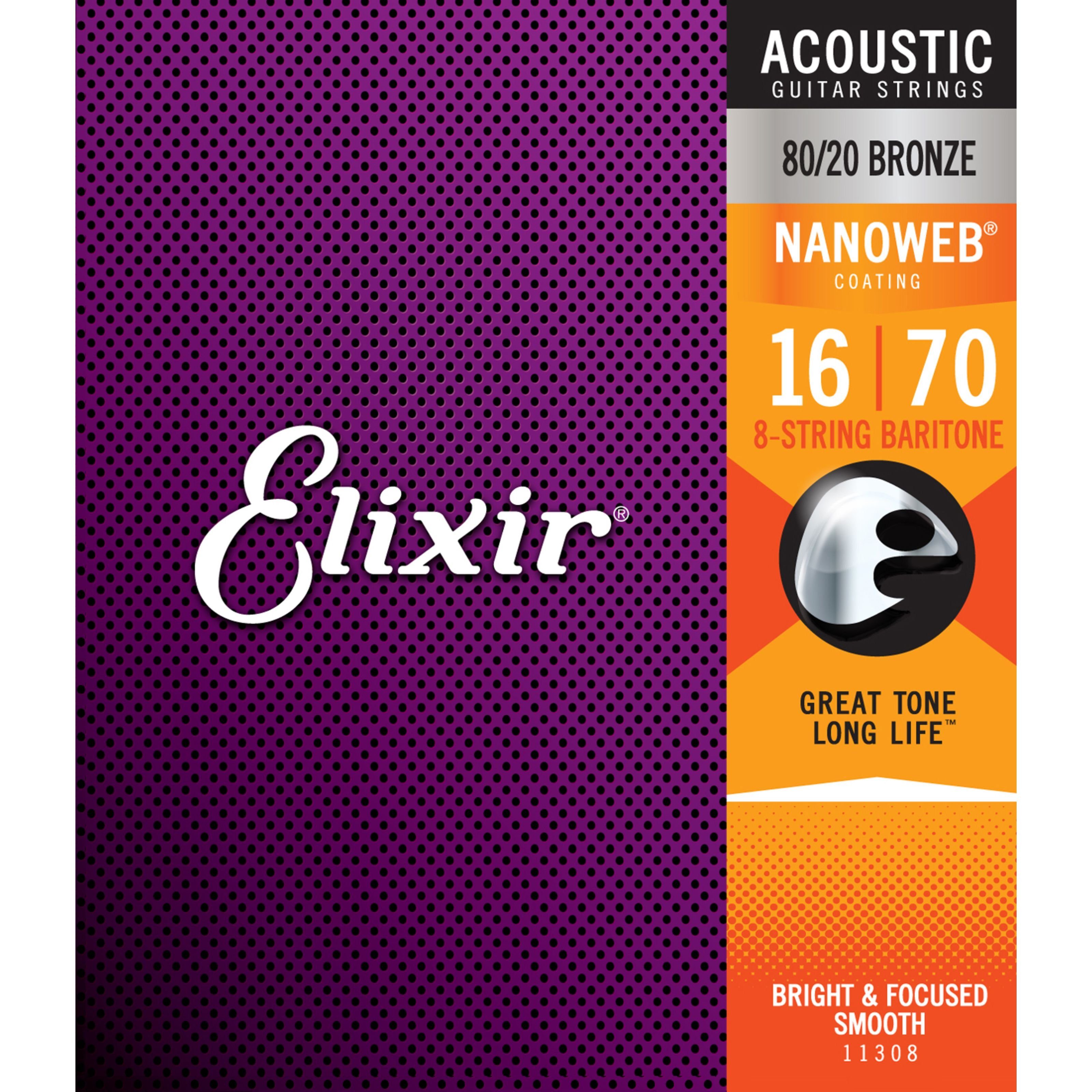 Elixir Saiten, 11308 Nanoweb Acoustic Bronze 8-String 16-70 - Westerngitarrensaiten