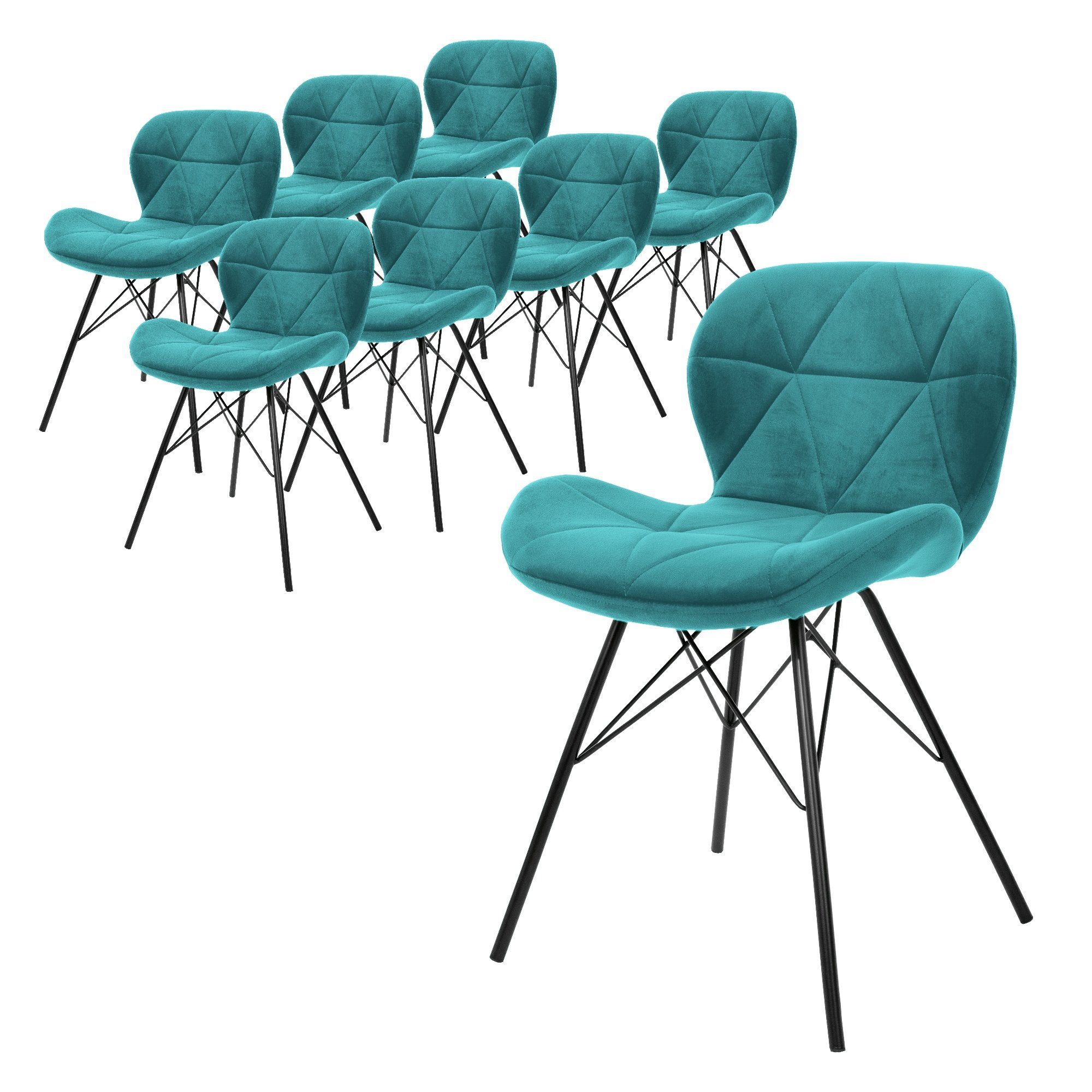 ML-DESIGN Stuhl Esszimmerstuhl Set mit Rückenlehne und Metallbeinen Küchenstühle (8 St), 8er Set Wohnzimmerstuhl Blau Polster 48x50x74cm aus Samt