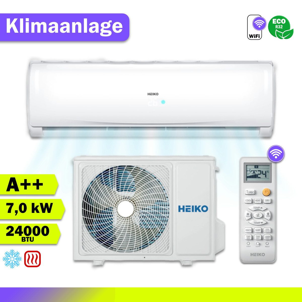 HEIKO Split-Klimagerät HEIKO BRISA Split-Klimaanlage Wandgerät 7,0kW