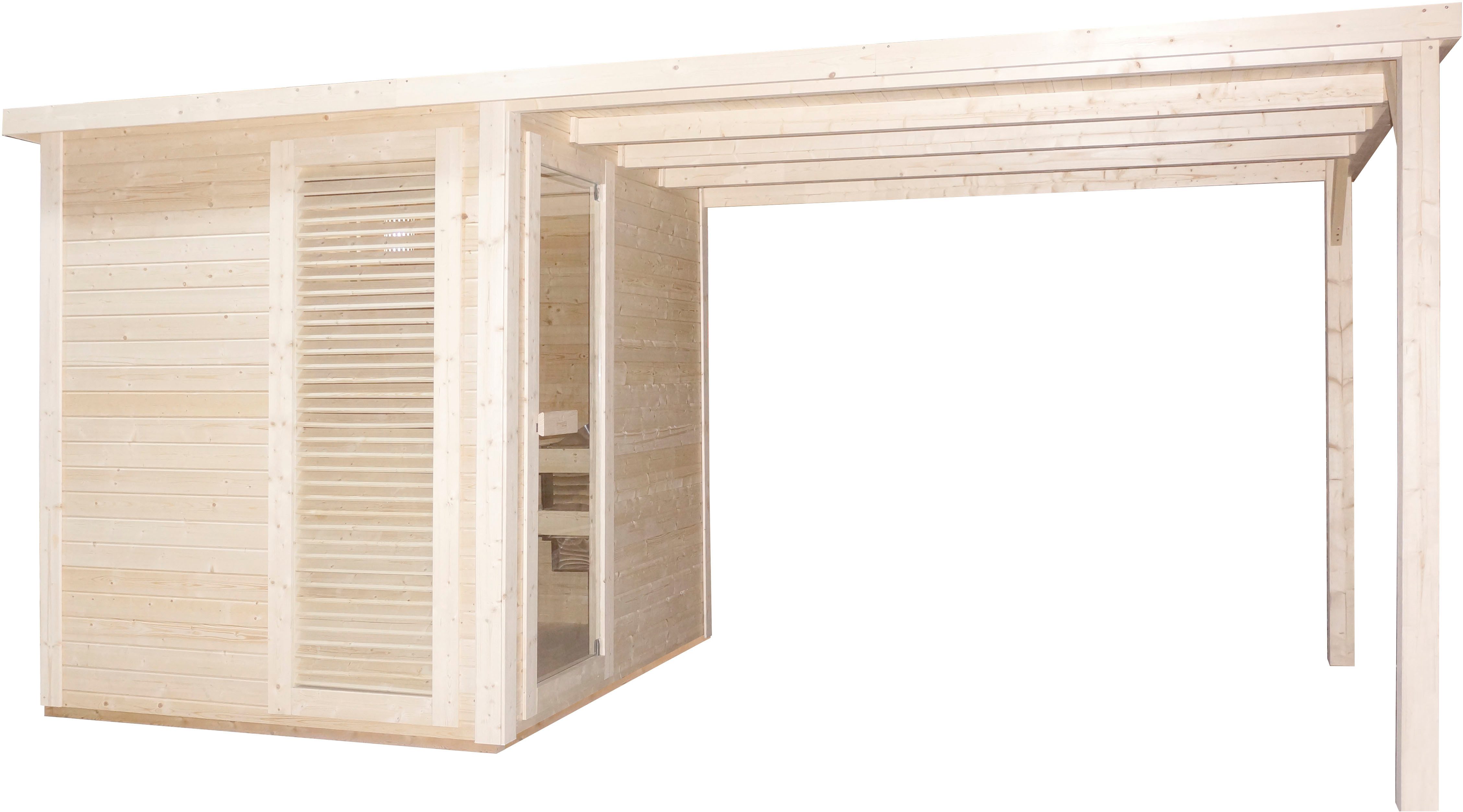 Sanotechnik Sauna »RAUMA« Außensauna, BxTxH: 460 x 230 x 219,5 cm, 3,8 mm, geeignet für 5 Personen, Fichetnholz