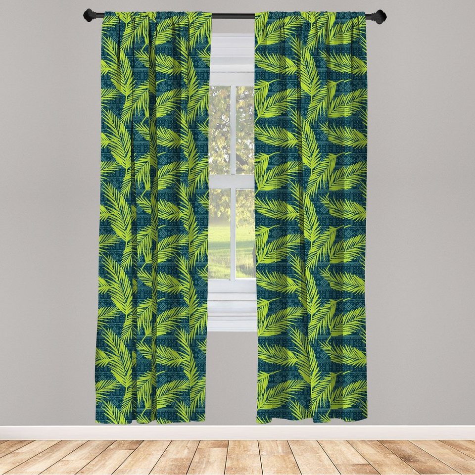 Gardine Vorhang für Wohnzimmer Schlafzimmer Dekor, Abakuhaus, Microfaser,  Blätter Palmen auf Aztec Hintergrund
