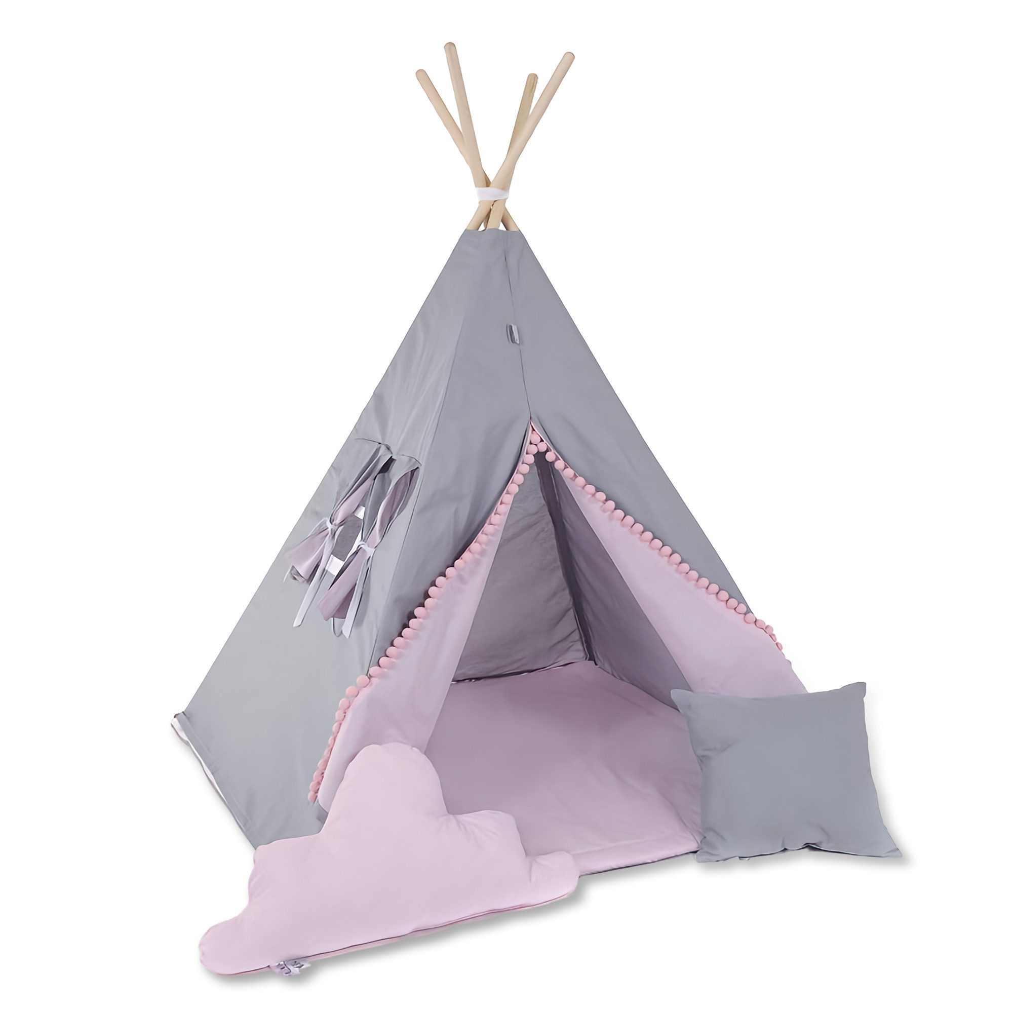 Rainbow Kids Tipi-Zelt Kinderzelt Spielzelt Teepee mit Fenster, Personen: 2 (mit kleinem Zubehör, 4 tlg., mit 2 Kissen und Matte), Made in Europe