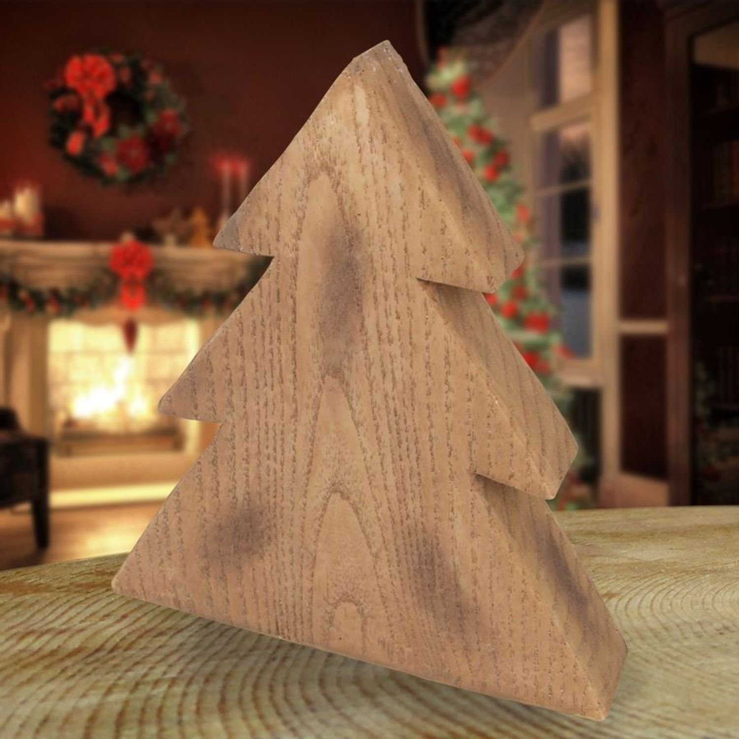 BURI Künstlicher Weihnachtsbaum Deko-Tanne in Holzoptik 19cm Winterdeko Weihnachtstanne Tannenbaum