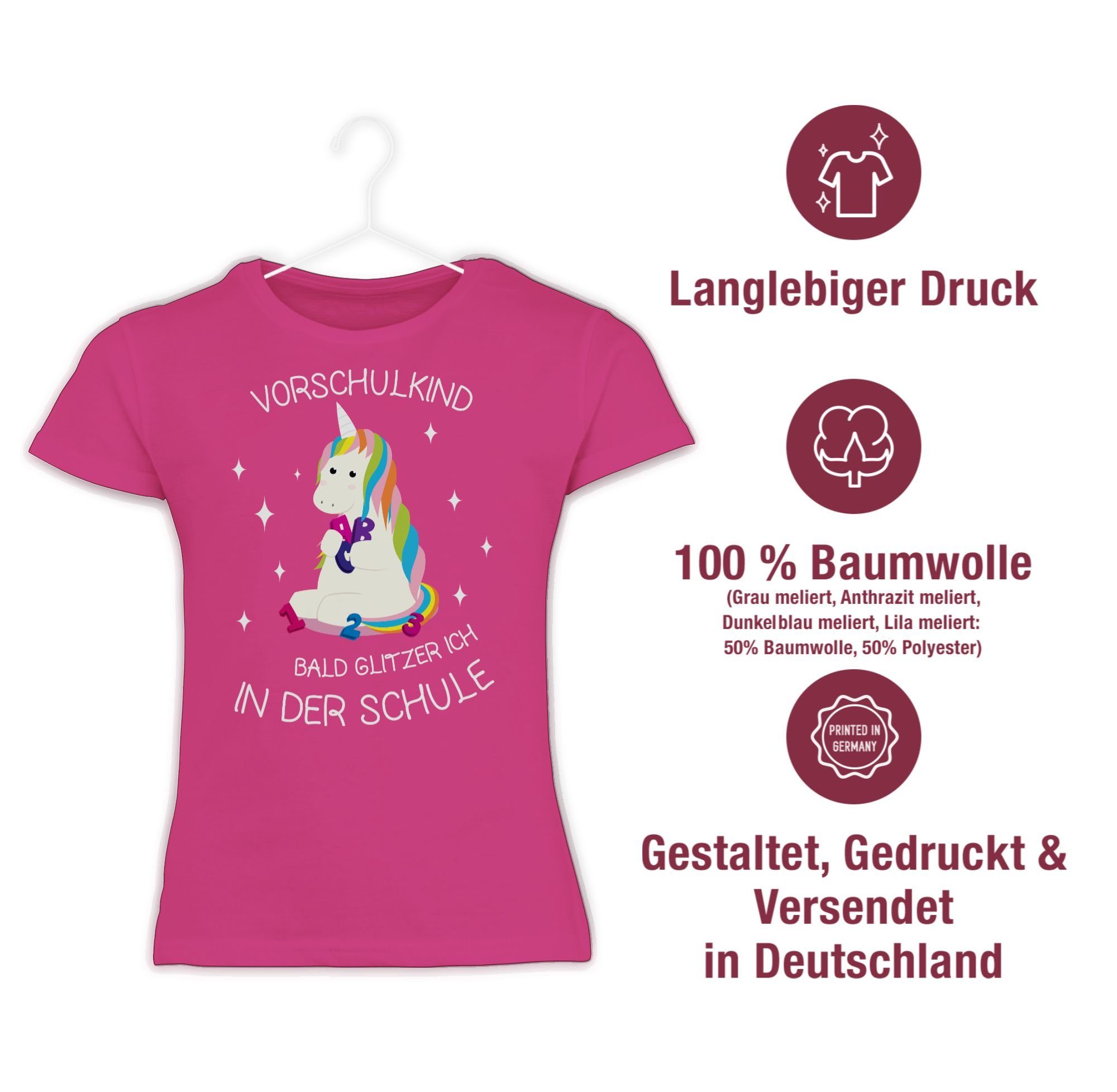 T-Shirt Fuchsia 1 Einschulung Einhorn Shirtracer Mädchen Vorschul-Kind