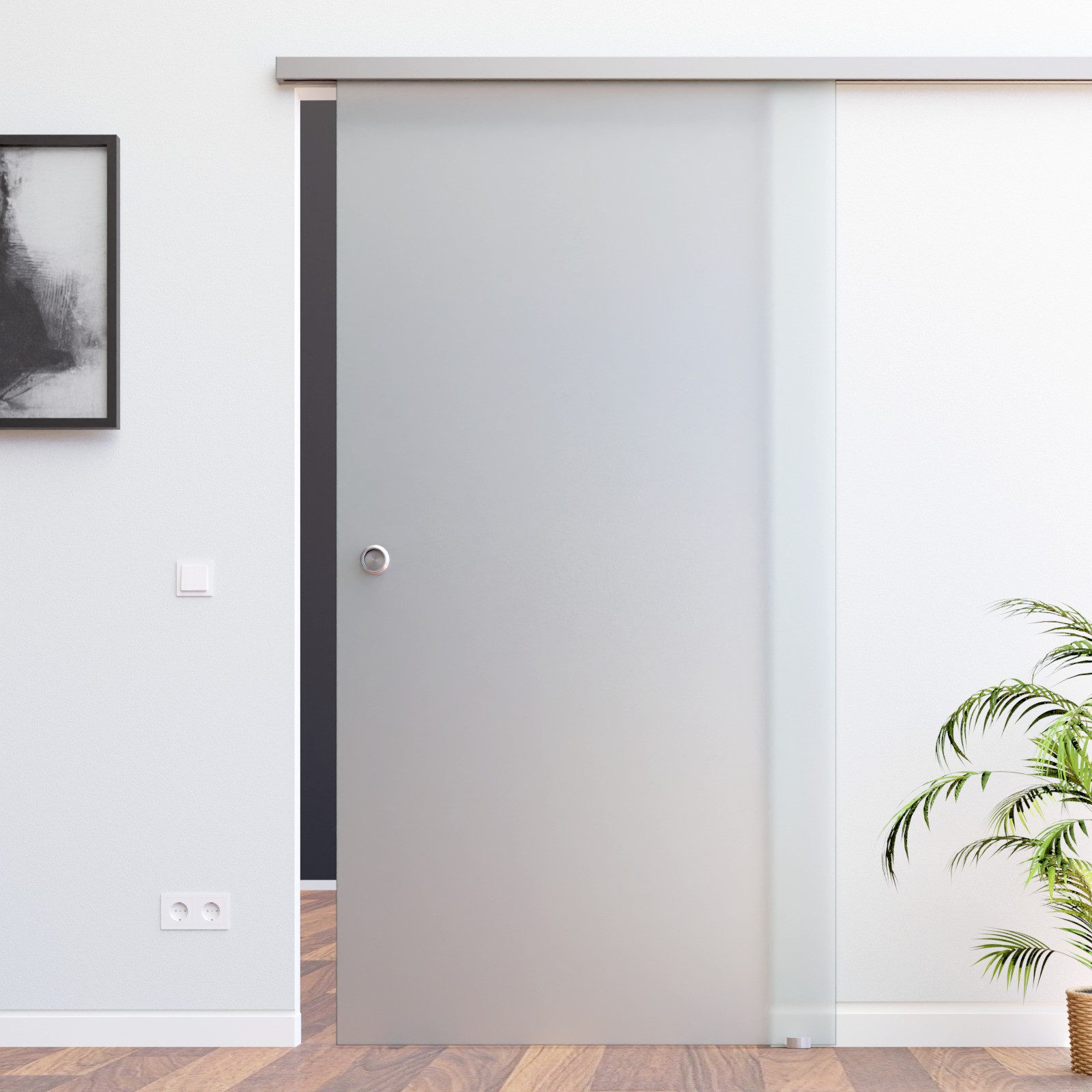 AMOD Glasschiebetür S-ASE /mit SoftClose Funktion (SlimLine / SoftClose-Selbsteinzüge, Komplett-Set), mit Griffmuschel