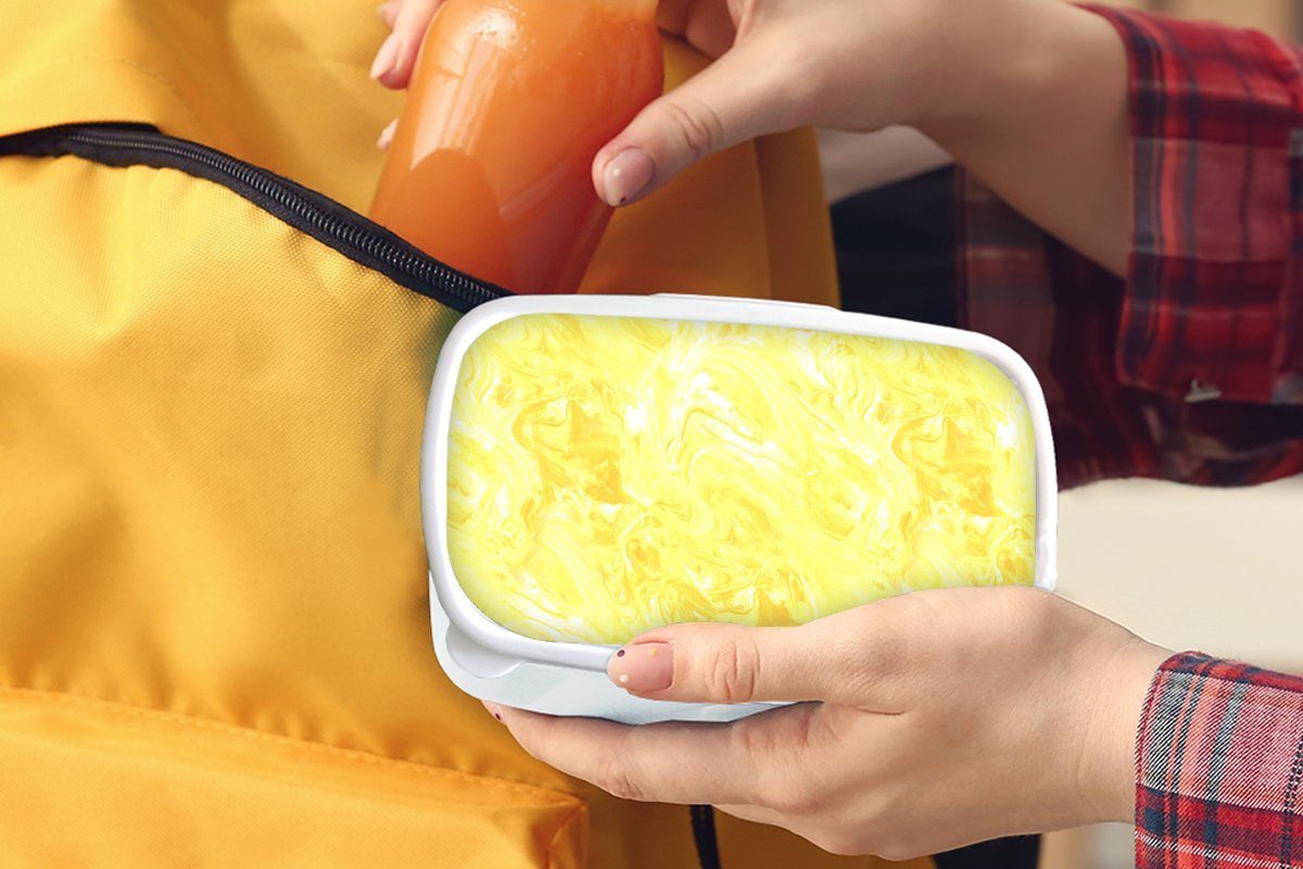 MuchoWow (2-tlg), Jungs - - Farbe, weiß - Marmor Brotdose, und Erwachsene, und Lunchbox Gelb Muster Mädchen Brotbox Kinder für für Kunststoff,