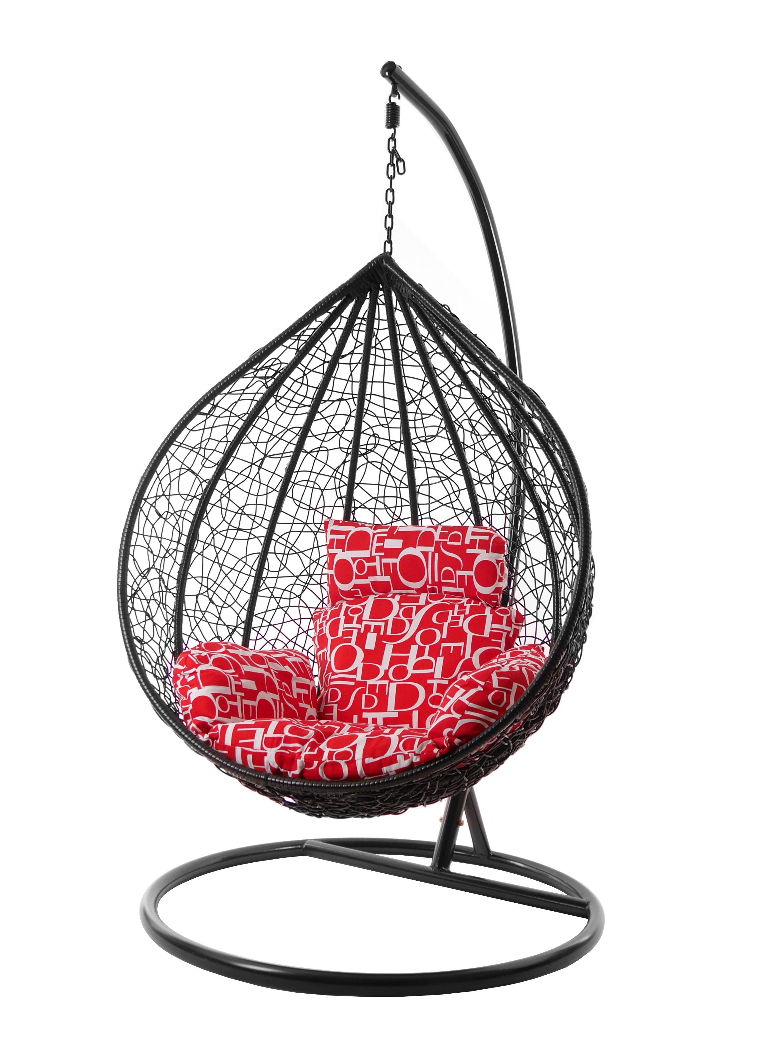 KIDEO Hängesessel Hängesessel MANACOR schwarz, XXL Swing Chair, Hängesessel mit Gestell und Kissen, Nest-Kissen buchstabenmuster (3100 red letter)