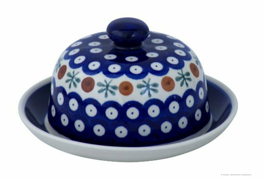 Bunzlauer Keramik Käseglocke Bunzlauer Keramik kleine runde Käseglocke Butterdose Ø10,5 cm,Dekor 41