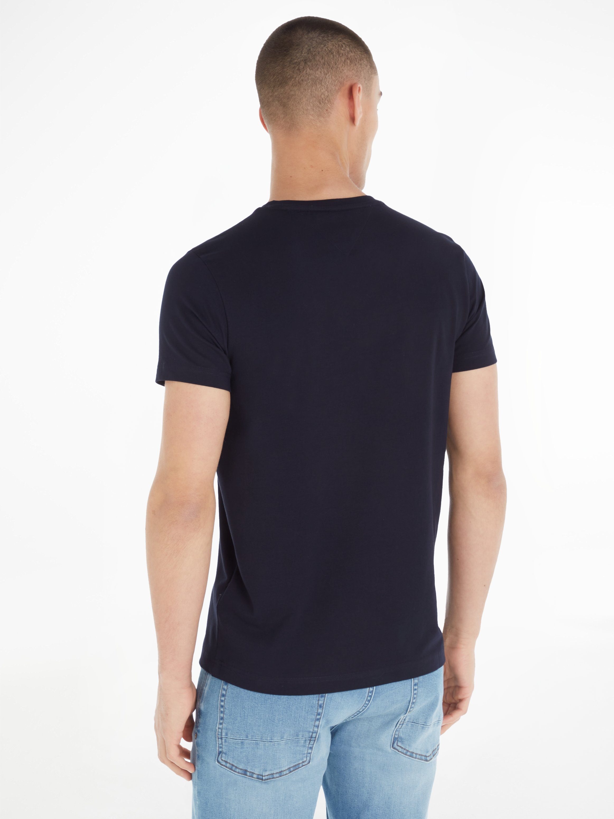 V-Shirt Tommy T-Shirt Hilfiger navy Stretch Slim