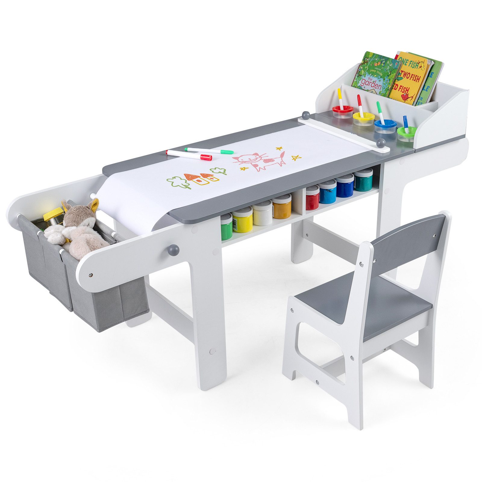 KOMFOTTEU Kindersitzgruppe Kindertisch mit Stuhl, mit Papierrolle zum Spielen, Zeichnen