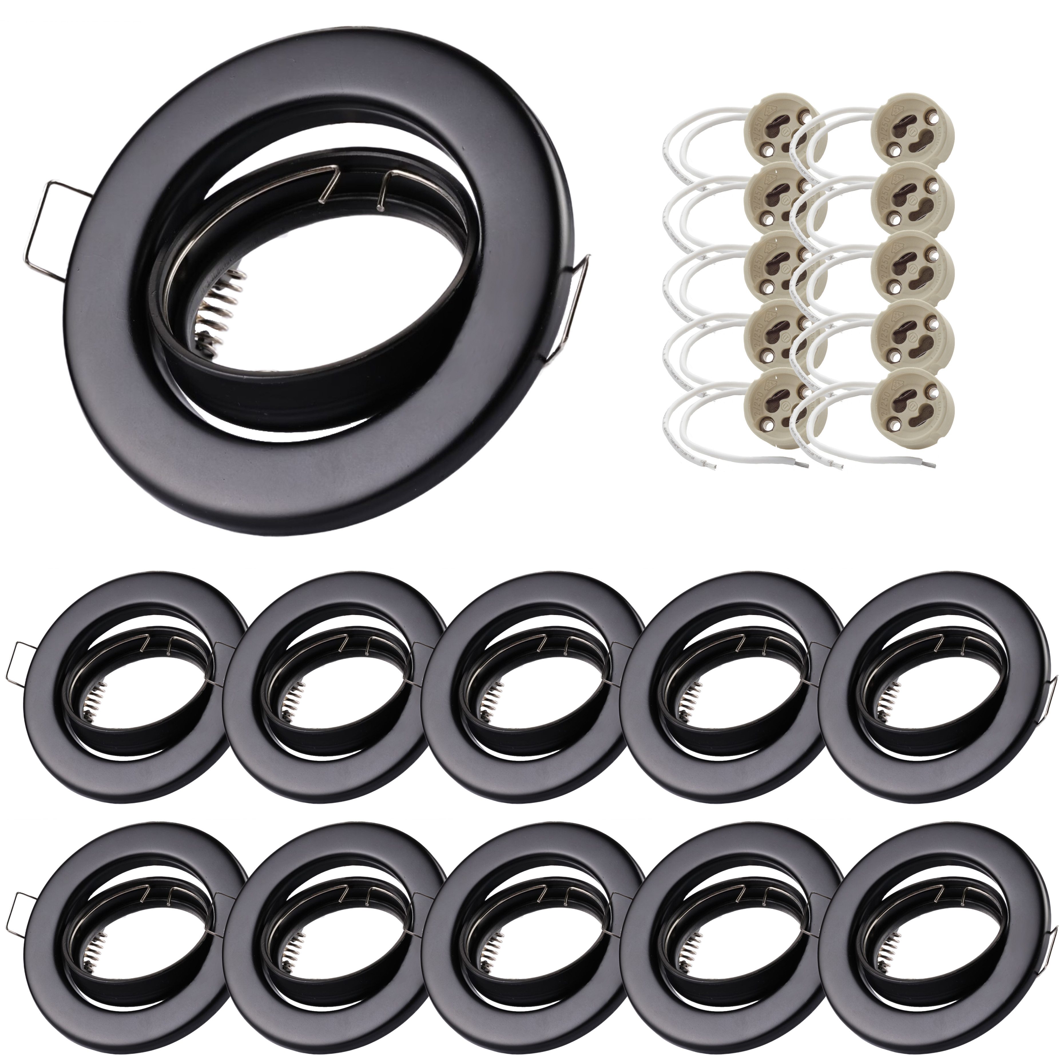 Sweet LED LED Einbaustrahler 10er Set GU10 rund Einbauspots Schwarz 230V Ø 88 mm, ohne Leuchtmittel, Deckenstrahler, Einbauleuchten, Lochdurchmesser Ø 68mm
