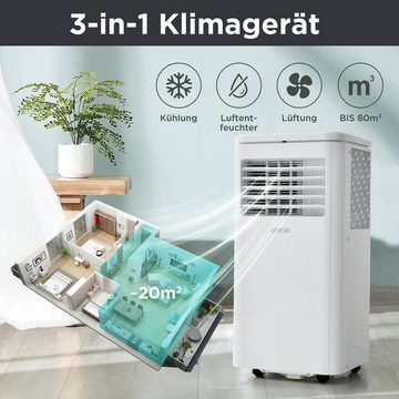 Merax Klimagerät 3-in-1 Klimagerät mit Wifi und Fernbedienung, 24h-Timer, 7000 BTU/h mobile Klimaanlage für 80 m³ inkl. APP, Luftentfeuchter
