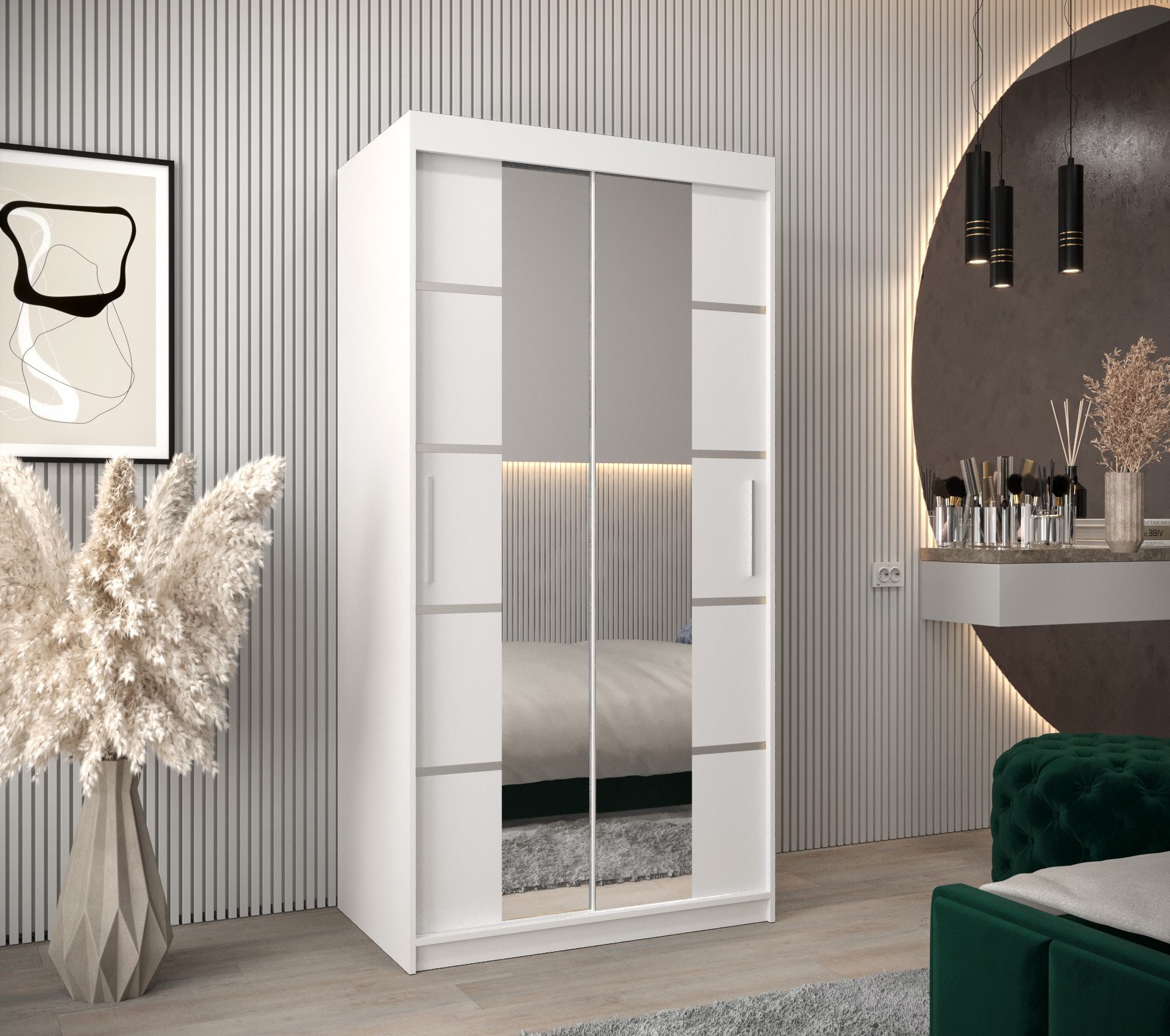ABIKS MÖBEL Schwebetürenschrank Verona 4 Schlafzimmerschrank, mit Spiegel, Kleiderstange und Regalen