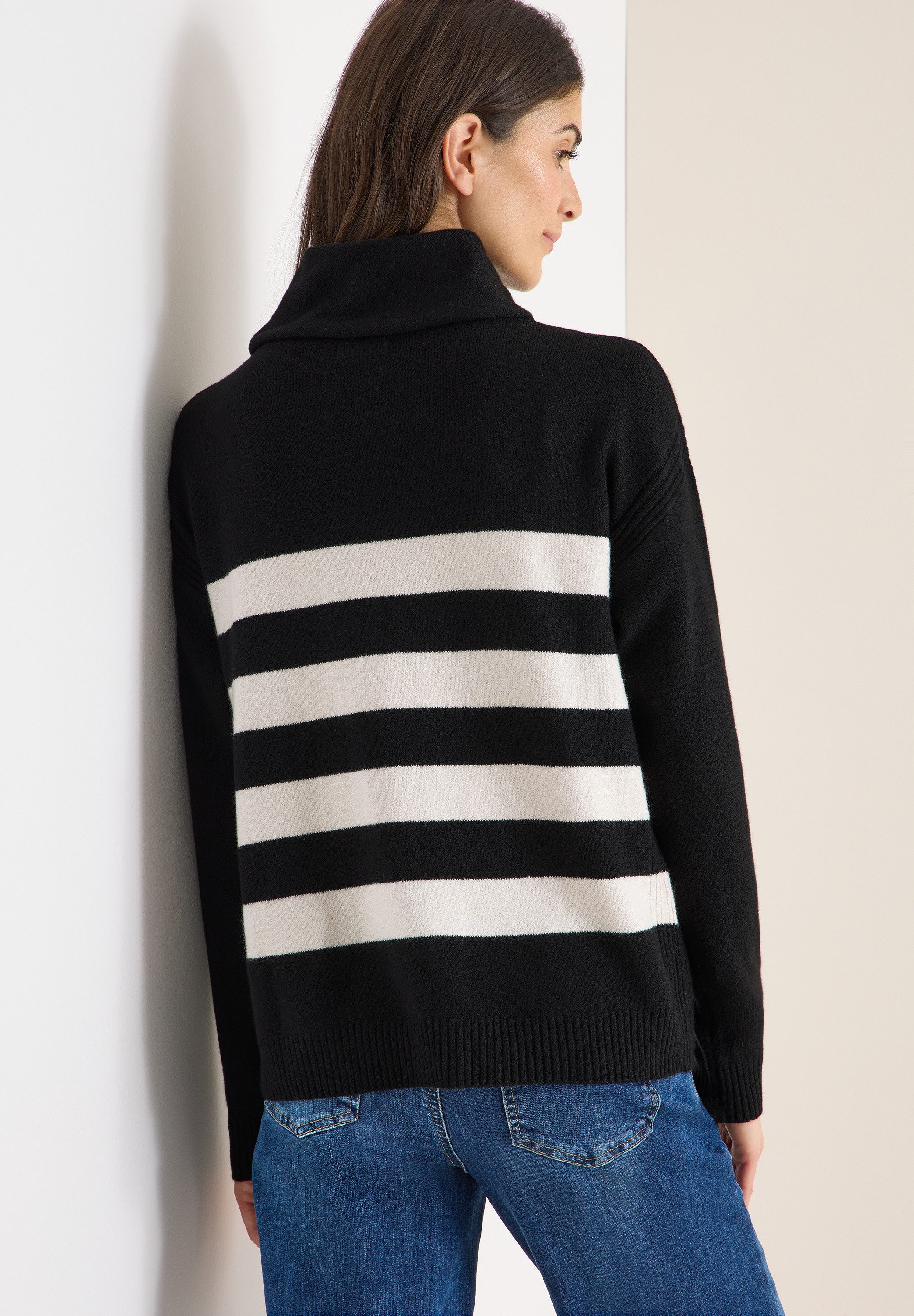 CECIL Rollkragenpullover mit Colorblocking-Streifen und großem Kragen günstig online kaufen