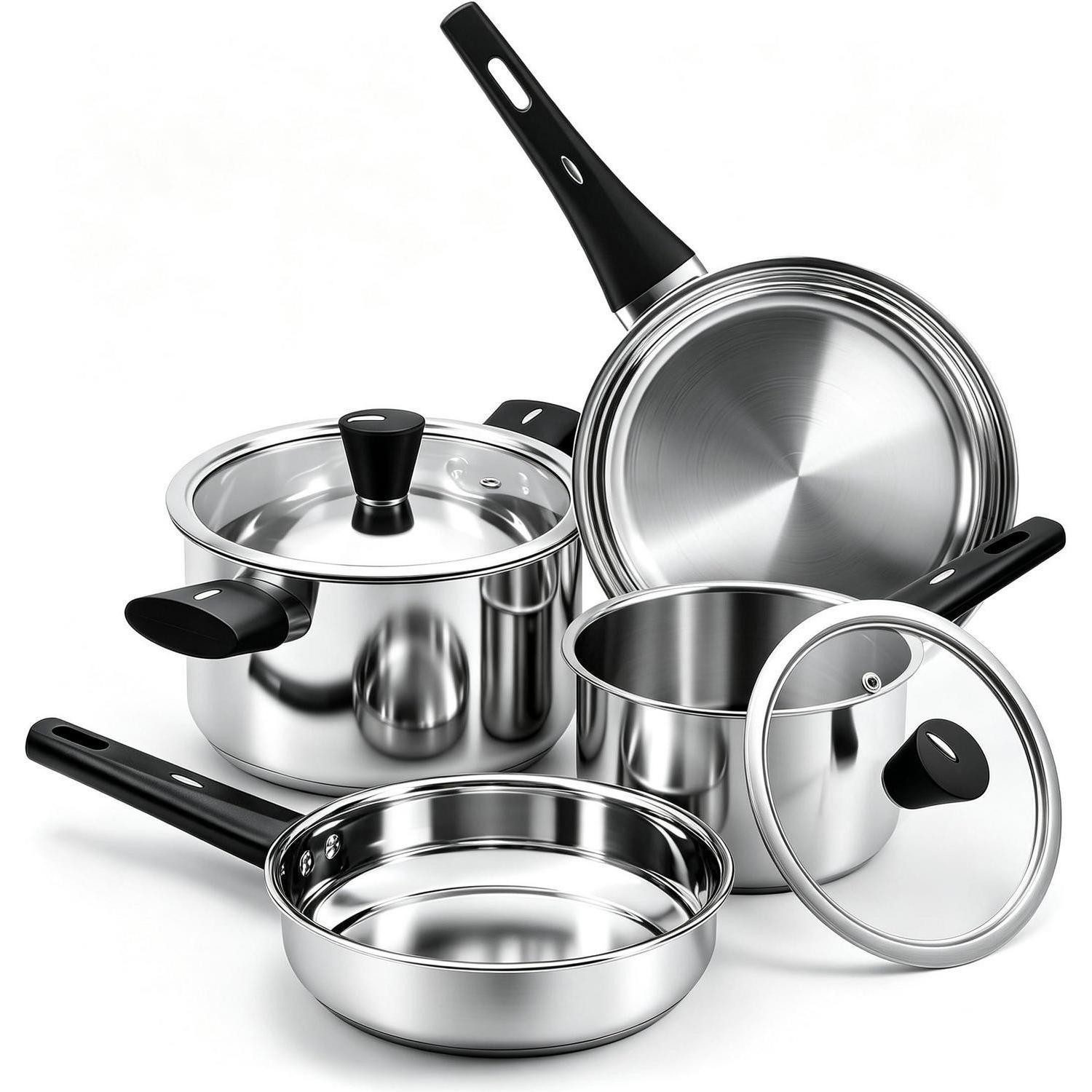 LuxusKollektion Topf-Set 6-tlg Edelstahl Topfset mit Deckel Induktion