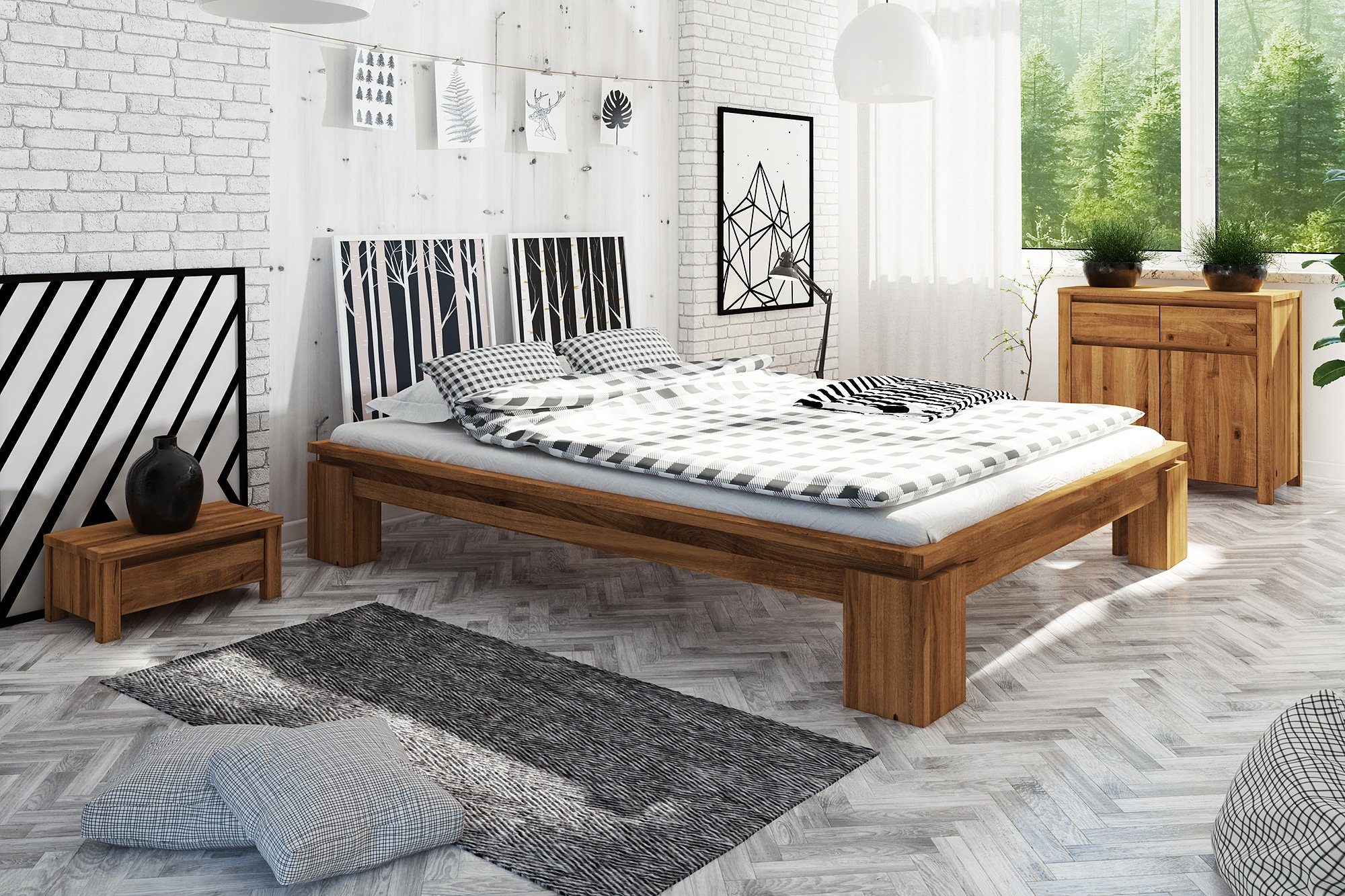 byoak Bett VINCI 200 x 220 aus Massivholz, ohne Kopfteil, Naturgeölt