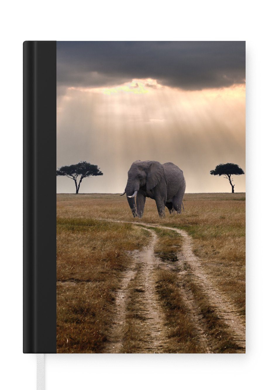 MuchoWow Notizbuch Elefant - Tiere - Wiese - Sonne, Journal, Merkzettel, Tagebuch, Notizheft, A5, 98 Seiten, Haushaltsbuch