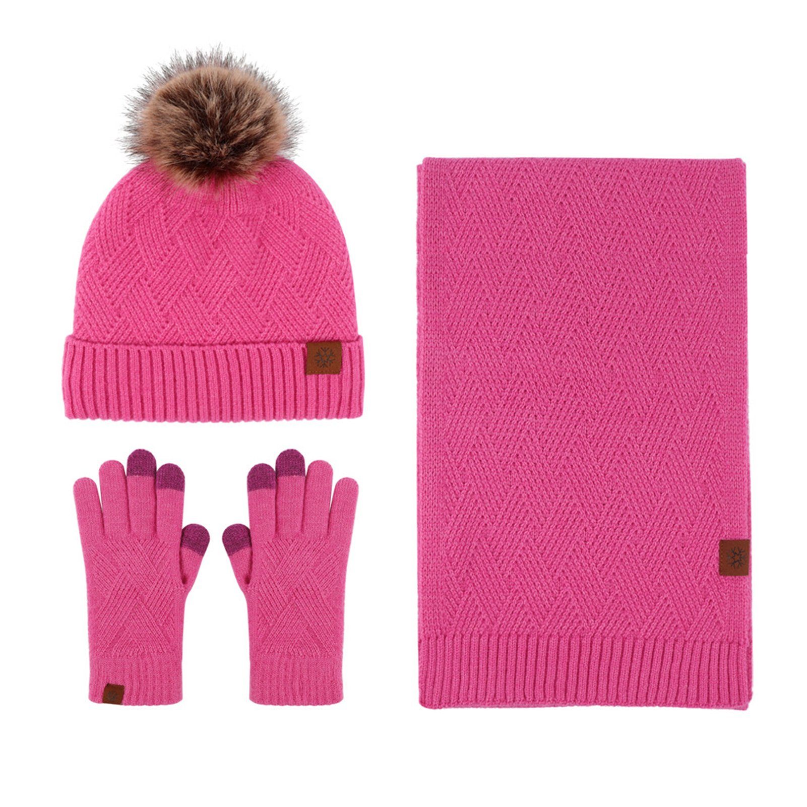 Rutaqian Beanie 3 in 1 Winter Warm Beanie Handschuh Und Lang Schal StrickmüTze Set (kältebeständiges, warmes Fleece-Set, MüTze Schal Handschuhe Damen Set) für Damen
