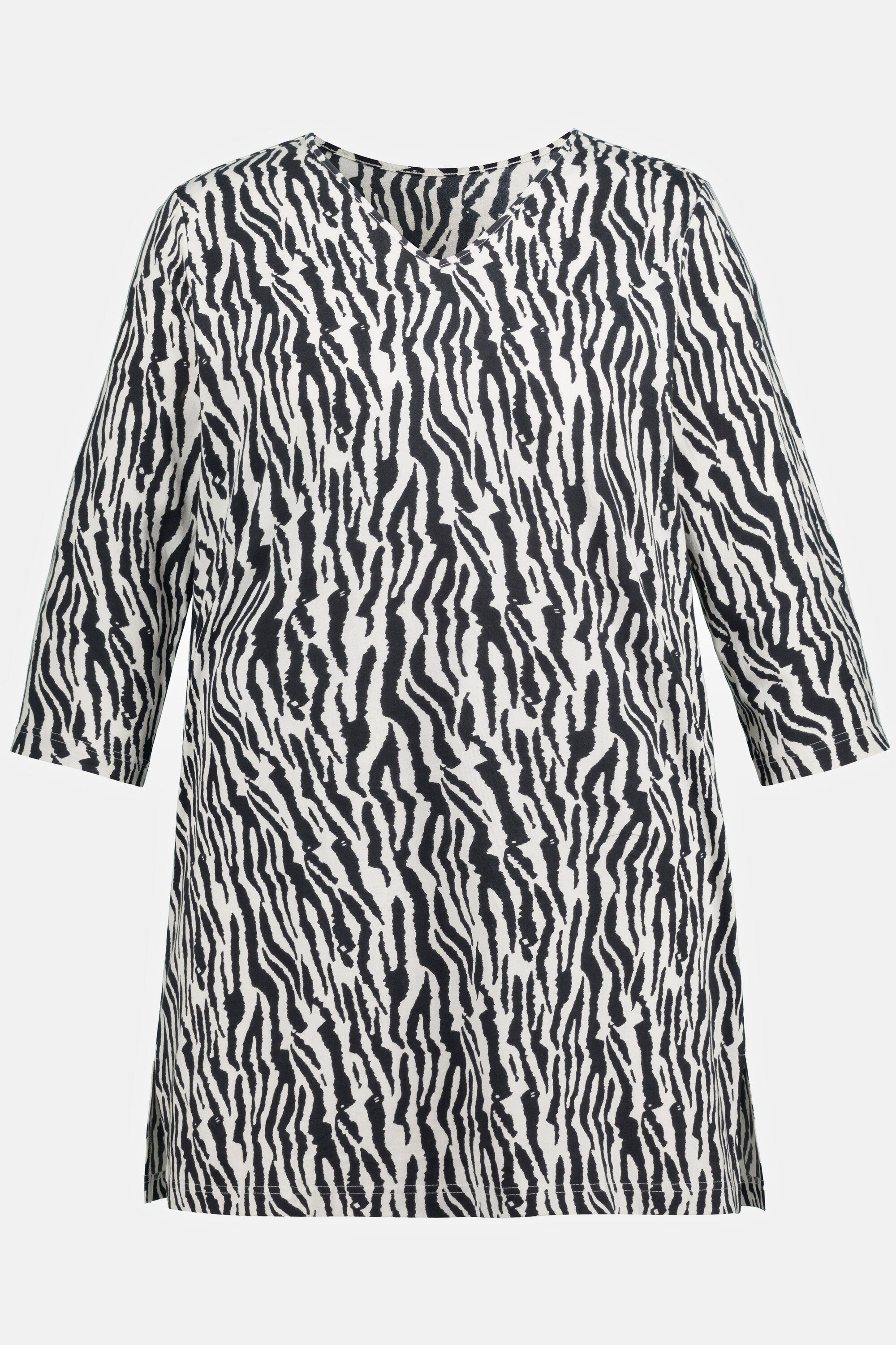Zebra-Design V-Ausschnitt 3/4-Arm Ulla Popken Longshirt Longshirt