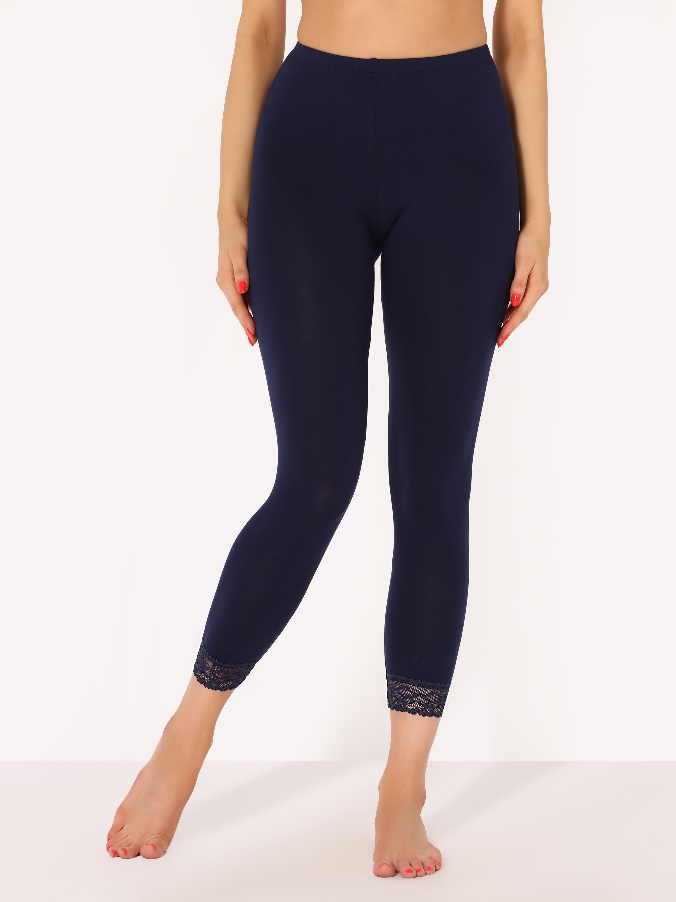 Leggings MS10-342 Damen Spitze elastischer Merry Marineblau Leggings mit 7/8 Style Bund (1-tlg)