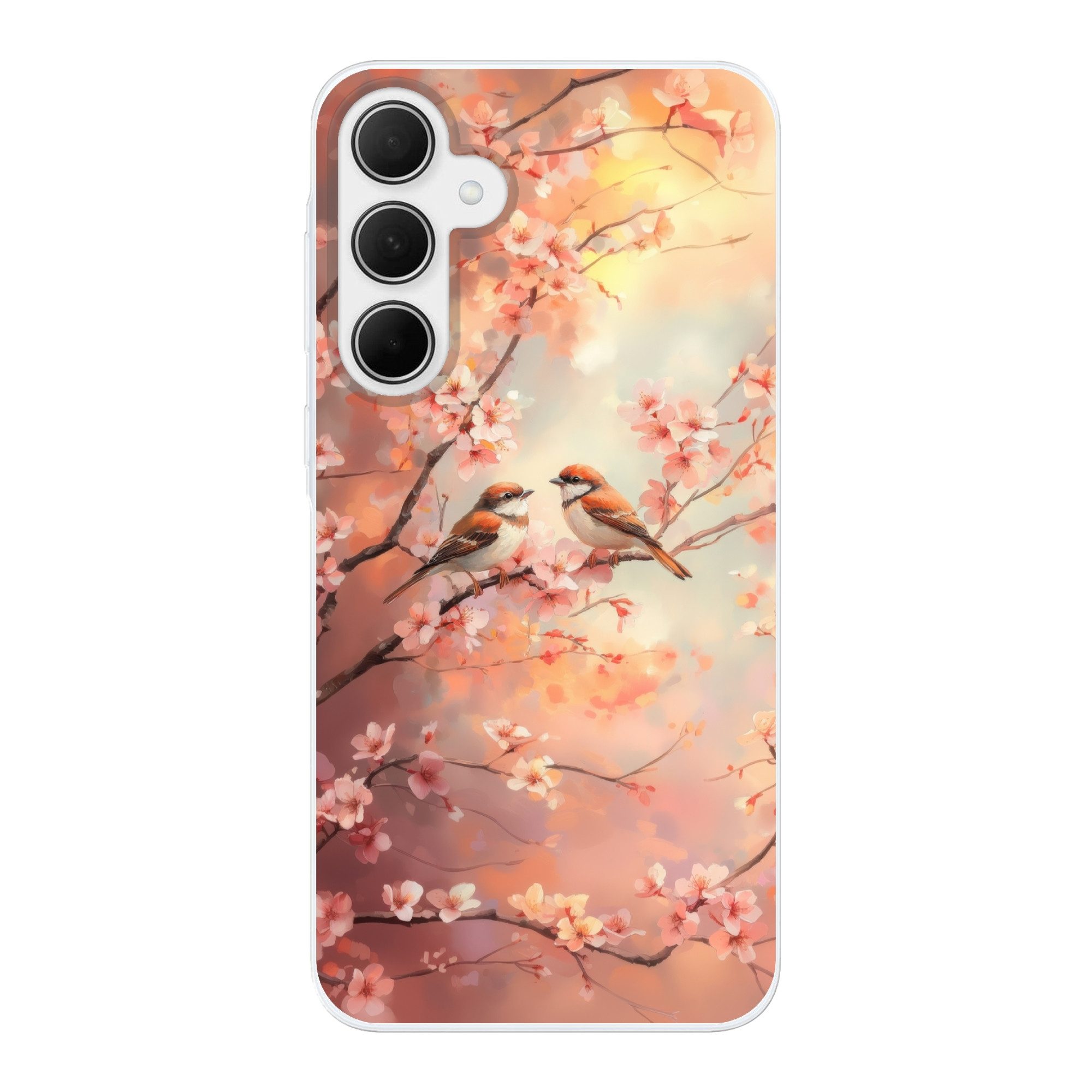 MuchoWow Handyhülle für Samsung Galaxy A35 5G Vögel - Romantisch - Blühende Zweige, Smartphone-Bumper, Print, Handy Schutzhülle Dünn