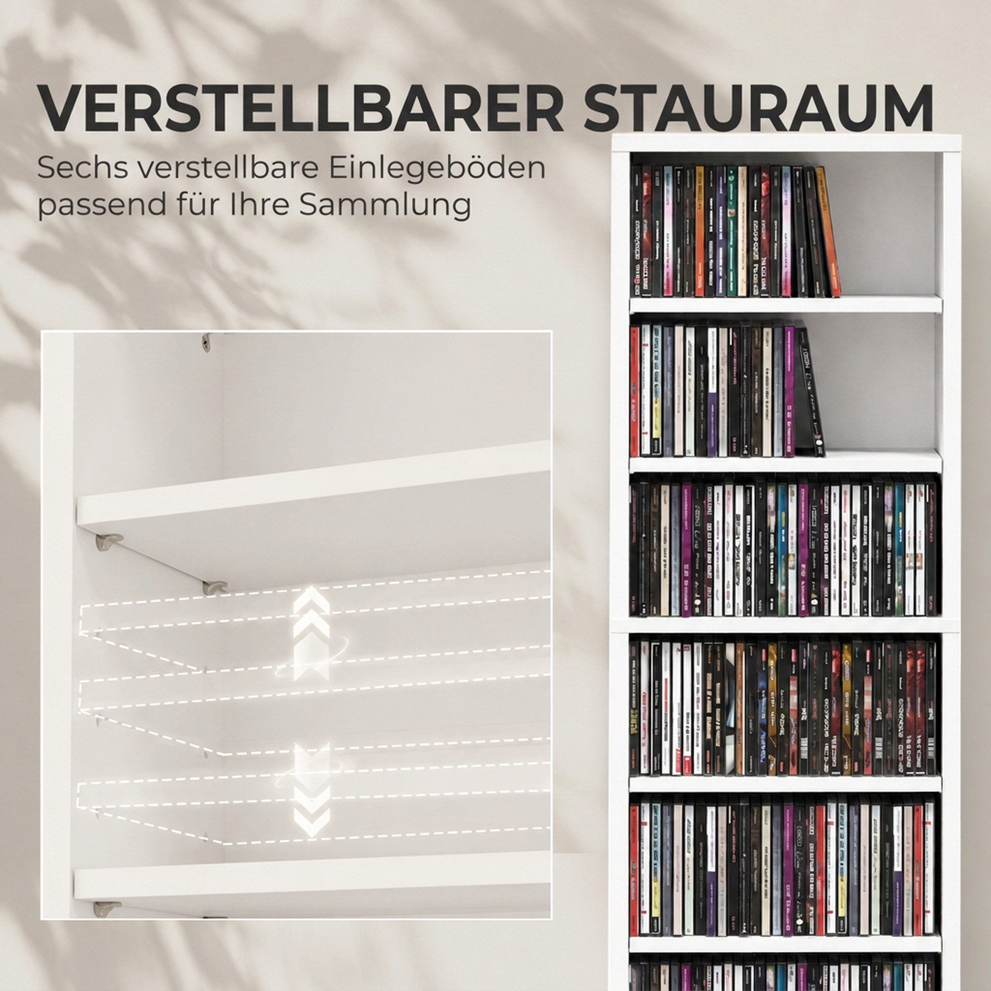 HOMCOM CD-Regal DVD-Regal mit 9 Ebenen, Set 1-tlg., Schmales CD-,DVD-Regal mit verstellbaren Böden – Bild 5 von 5