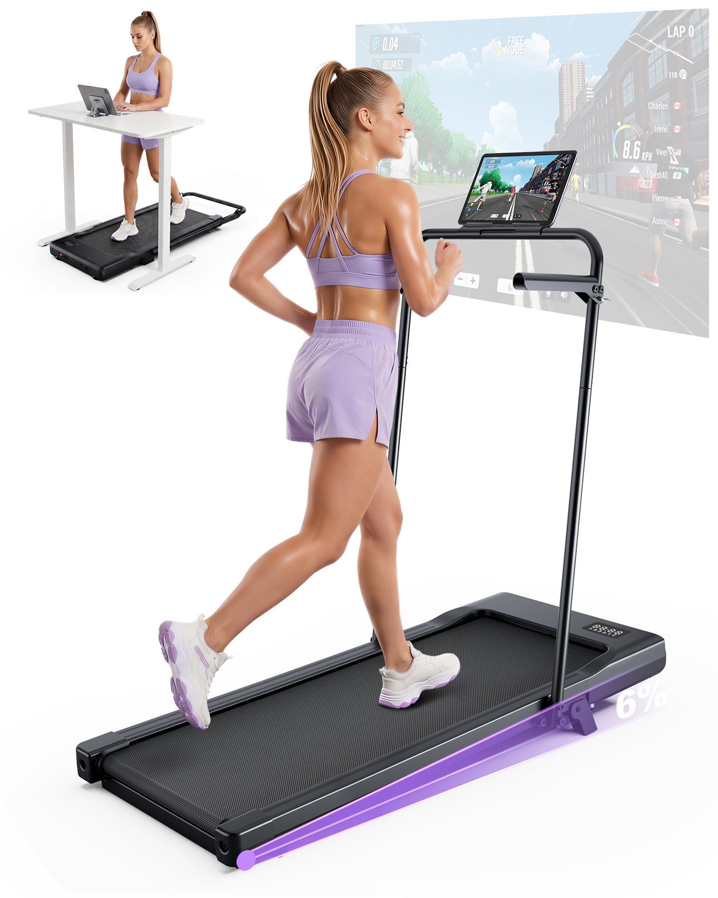 DEERRUN Laufband DeerRun Walking Pad mit 6% Steigung Laufband mit App bis 136 kg