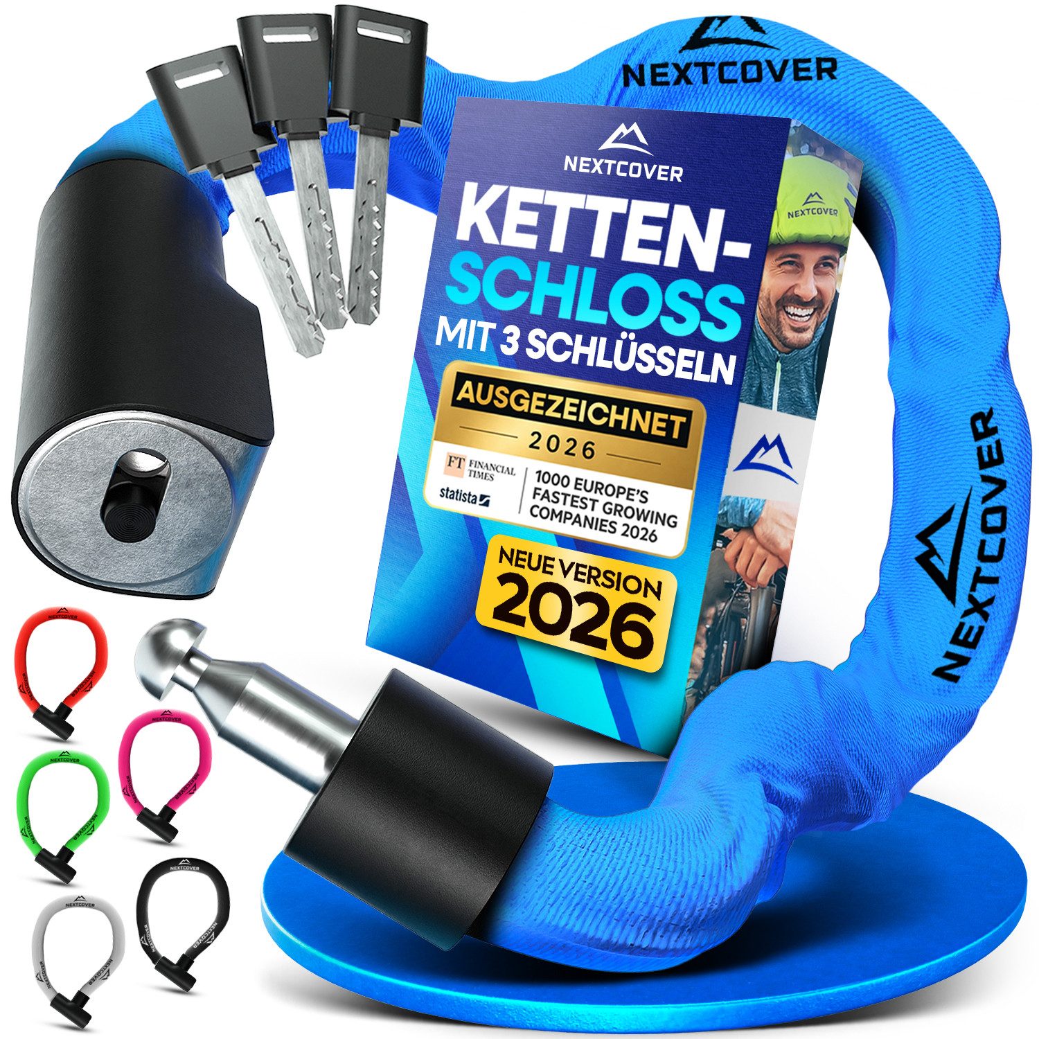 Nextcover Kettenschloss NEXTCOVER® Fahrradschloss LockOne mit Zahlencode oder Schlüssel