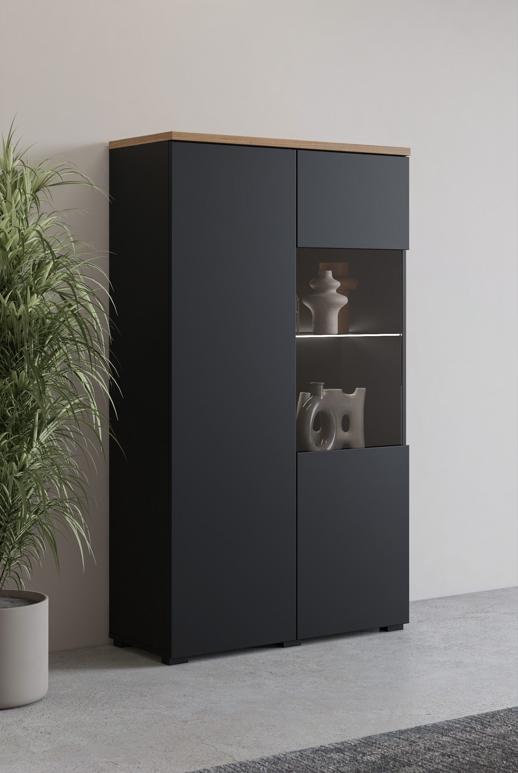 OTTO home Vitrine Modo, Breite 80 cm, moderner griffloser Vitrineschrank Vitrine mit viel Stauraum, Einlegeböden verstellbar, Glastür