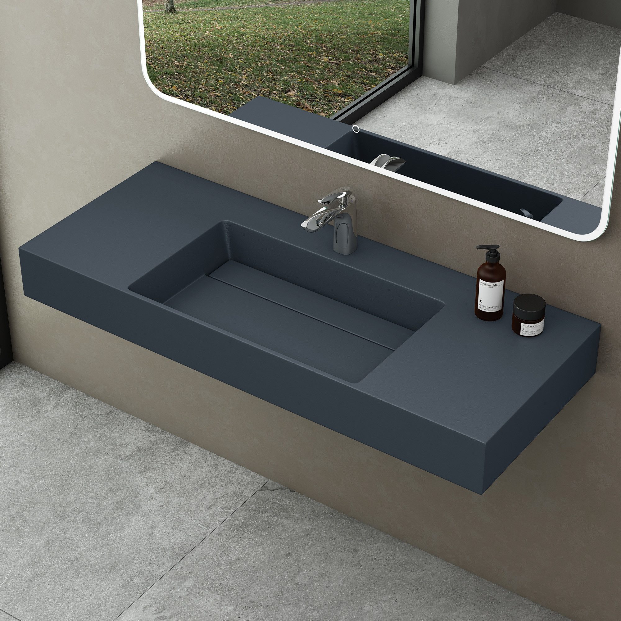 Thumbnail - doporro Waschbecken Aufsatzwaschbecken Mineralguss Waschtisch eckig Colossum12