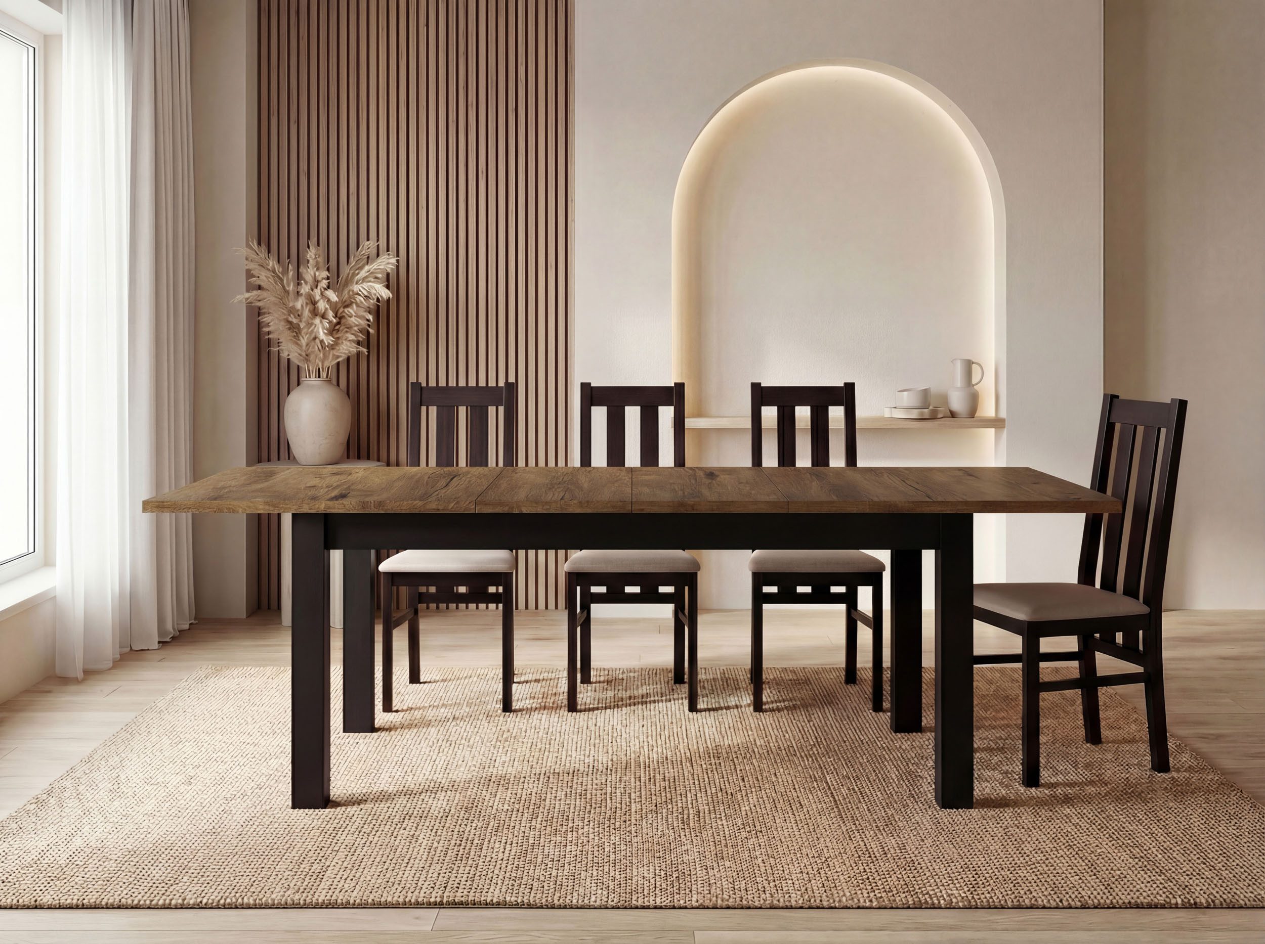 WFL GROUP Esstisch Lindberg ausziehbar verlängerbar rechteckig mit schwarzen Holzbeinen (MADE IN EU, XXL Groß– 120/140/150/160/200 cm ausziehbar auf 160/180/190 – Bild 5 von 5