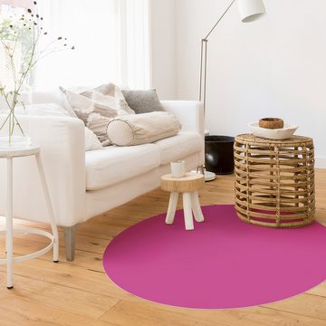 Teppich Vinyl Wohnzimmer Schlafzimmer Flur Küche Einfarbig modern, Bilderdepot24, rund - pink glatt, nass wischbar (Küche, Tierhaare) - Saugroboter & Bodenheizung geeignet