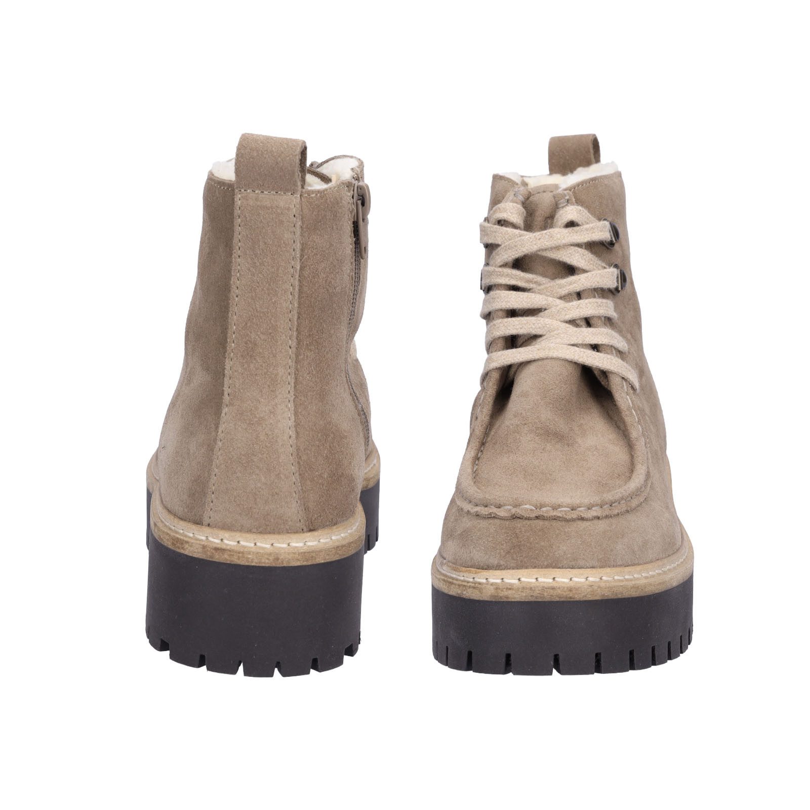MIDS MOLLY Damen Schnürboots Velourleder Taupe mit Mokassinnaht, Bergsteigerösen & Kunstfellfutter