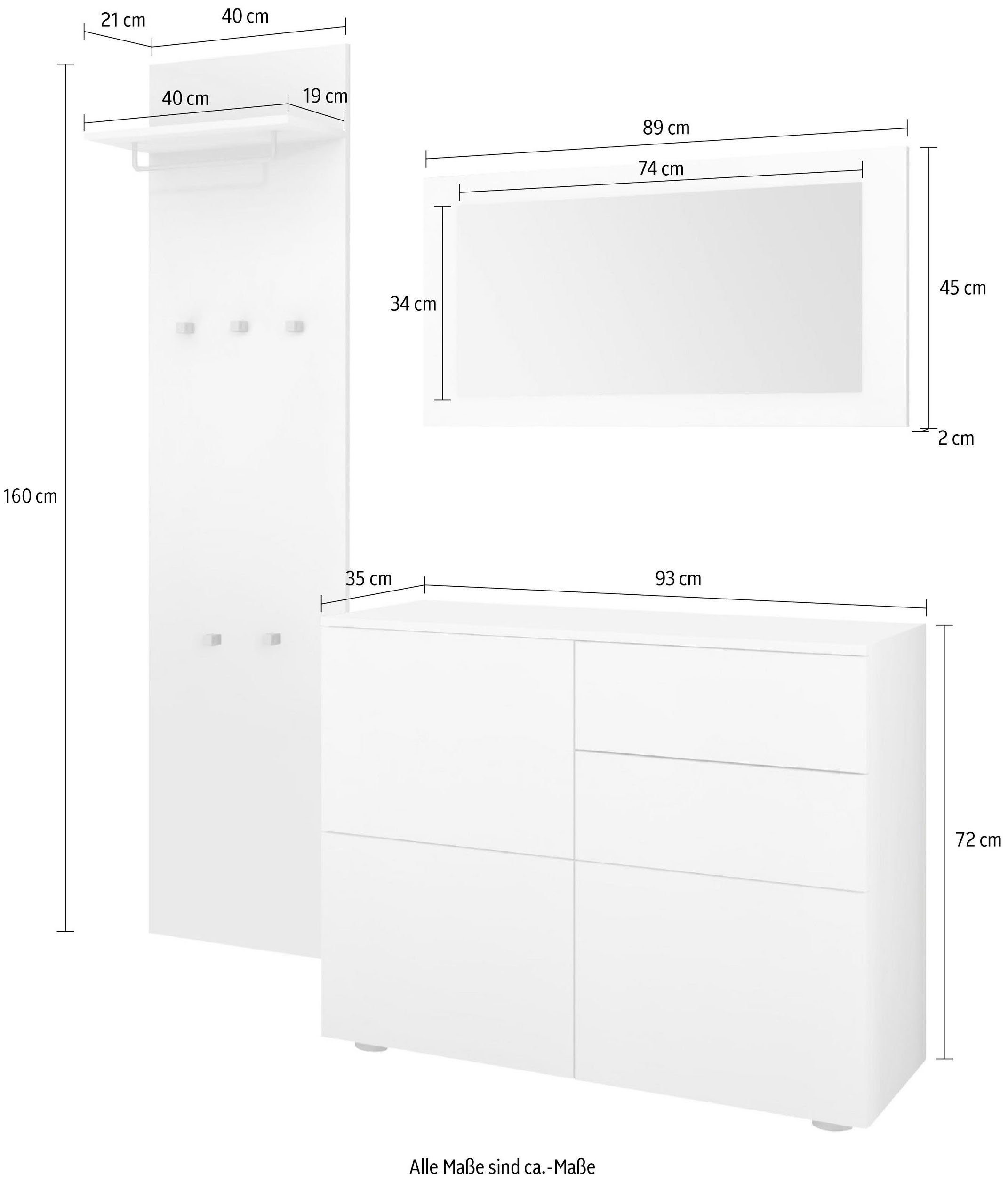 borchardt Möbel Garderoben-Set Rova, (3-tlg) matt schwarz