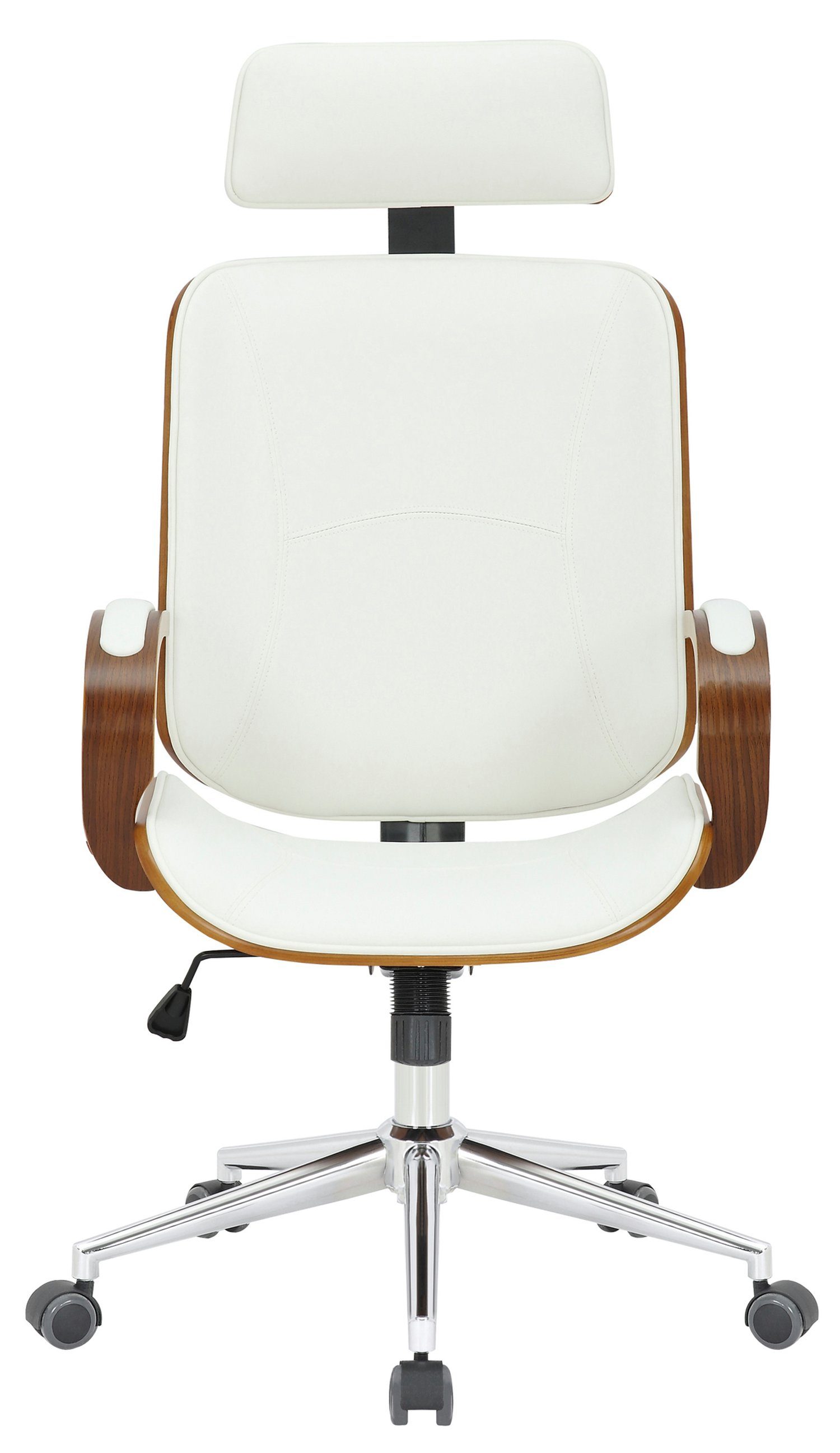 Bürostuhl mit - TPFLiving Kunstleder Metall bequemer 360° Daytona Rückenlehne Gestell: XXL), höhenverstellbar Chefsessel, Drehstuhl, (Schreibtischstuhl, und - walnuss/weiß chrom Bürostuhl drehbar Sitzfläche: