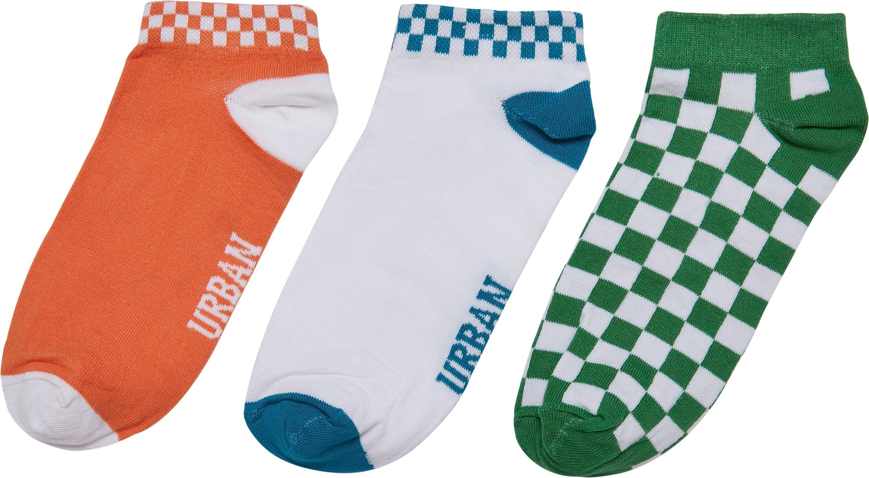 URBAN CLASSICS Freizeitsocken Accessoires Sneaker Socks Checks 3-Pack (1-Paar) orange/green/teal