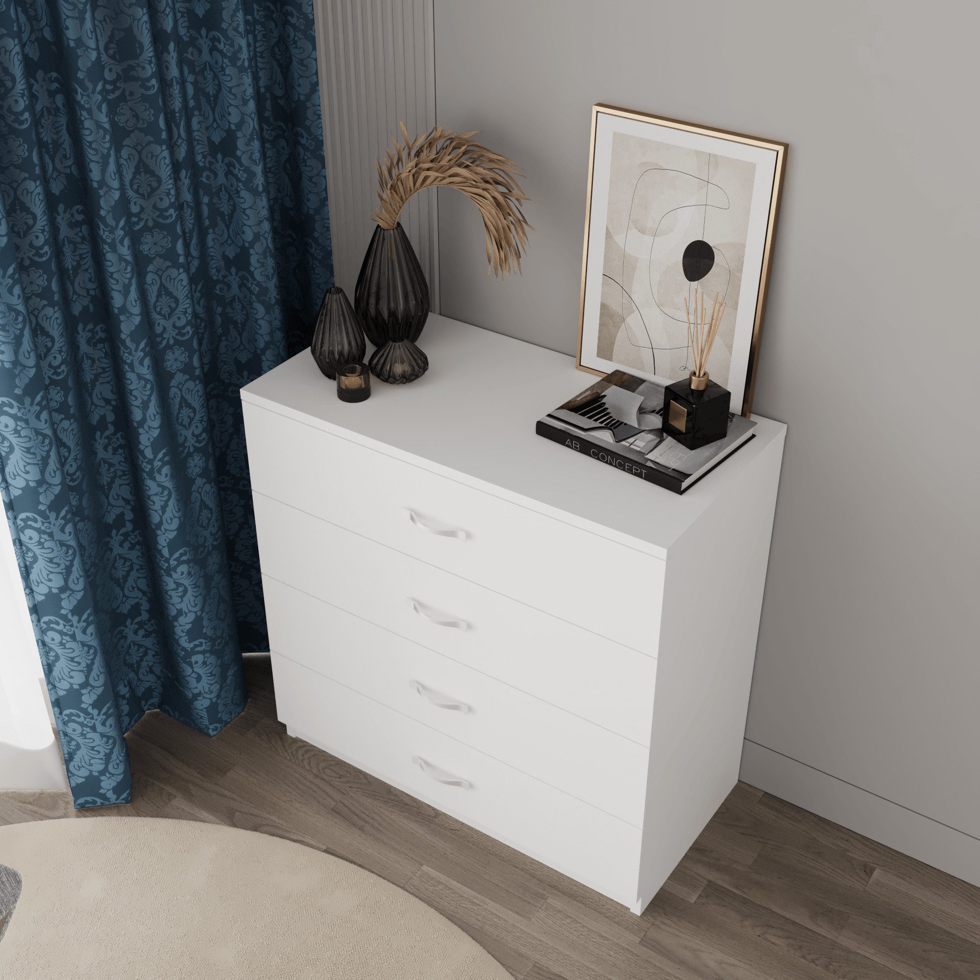 BDR Smart Home Art Kommode Agora Kommode mit 4 Schubladen Weiß Stilvoll & Funktional
