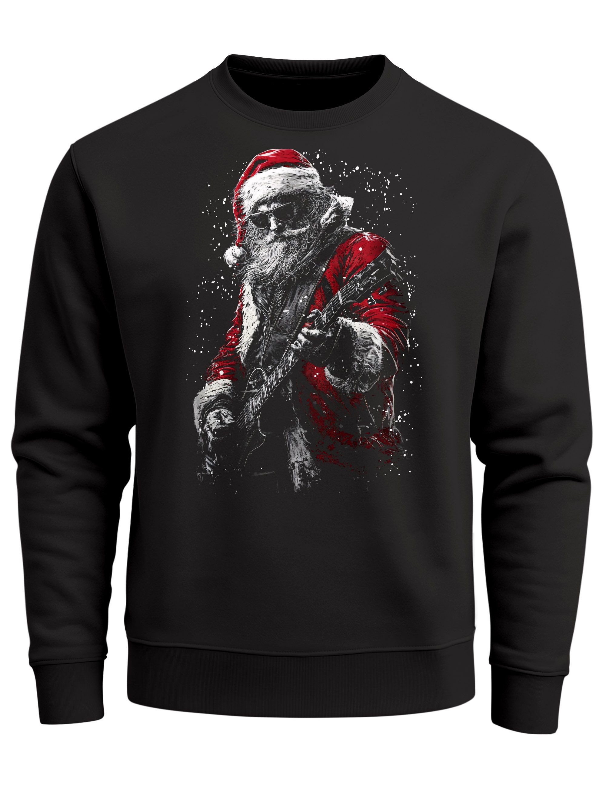 Sweatshirt Sweatshirt Herren Weihnachtspullover, Santa mit Gitarre, Grafik