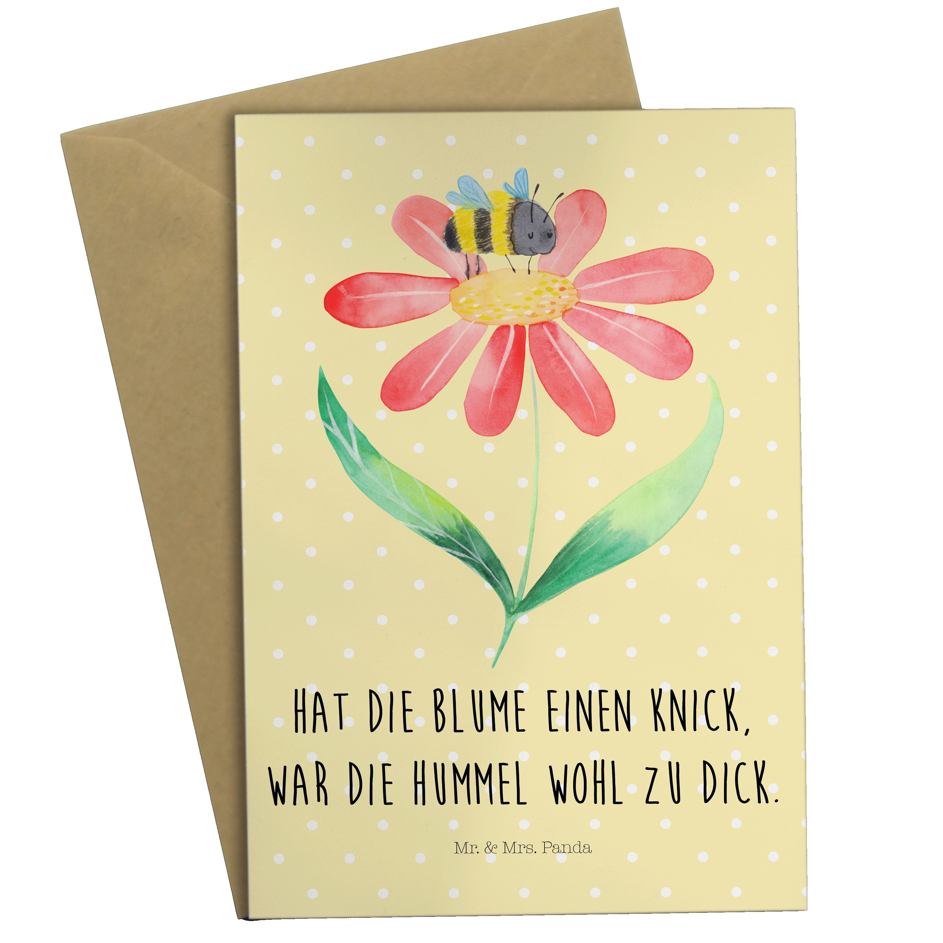 Mr. & Mrs. Panda Grußkarte Hummel Blume - Gelb Pastell - Geschenk, Gute Laune, Natur, Tiermotive