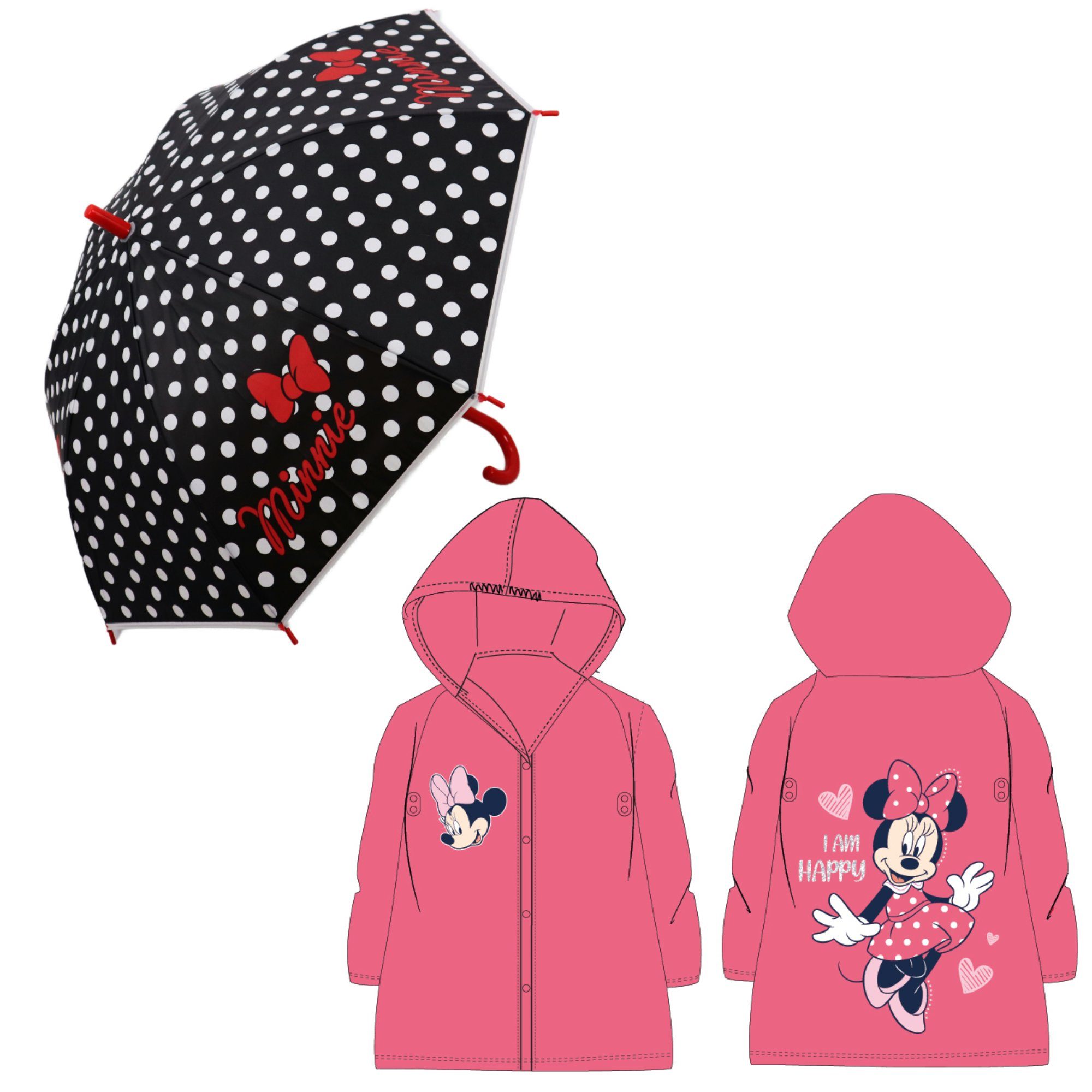 Disney Regenponcho Minnie Maus Kinder 2tlg. Set Poncho plus Regenschirm (2-St) Gr. 98 bis 128