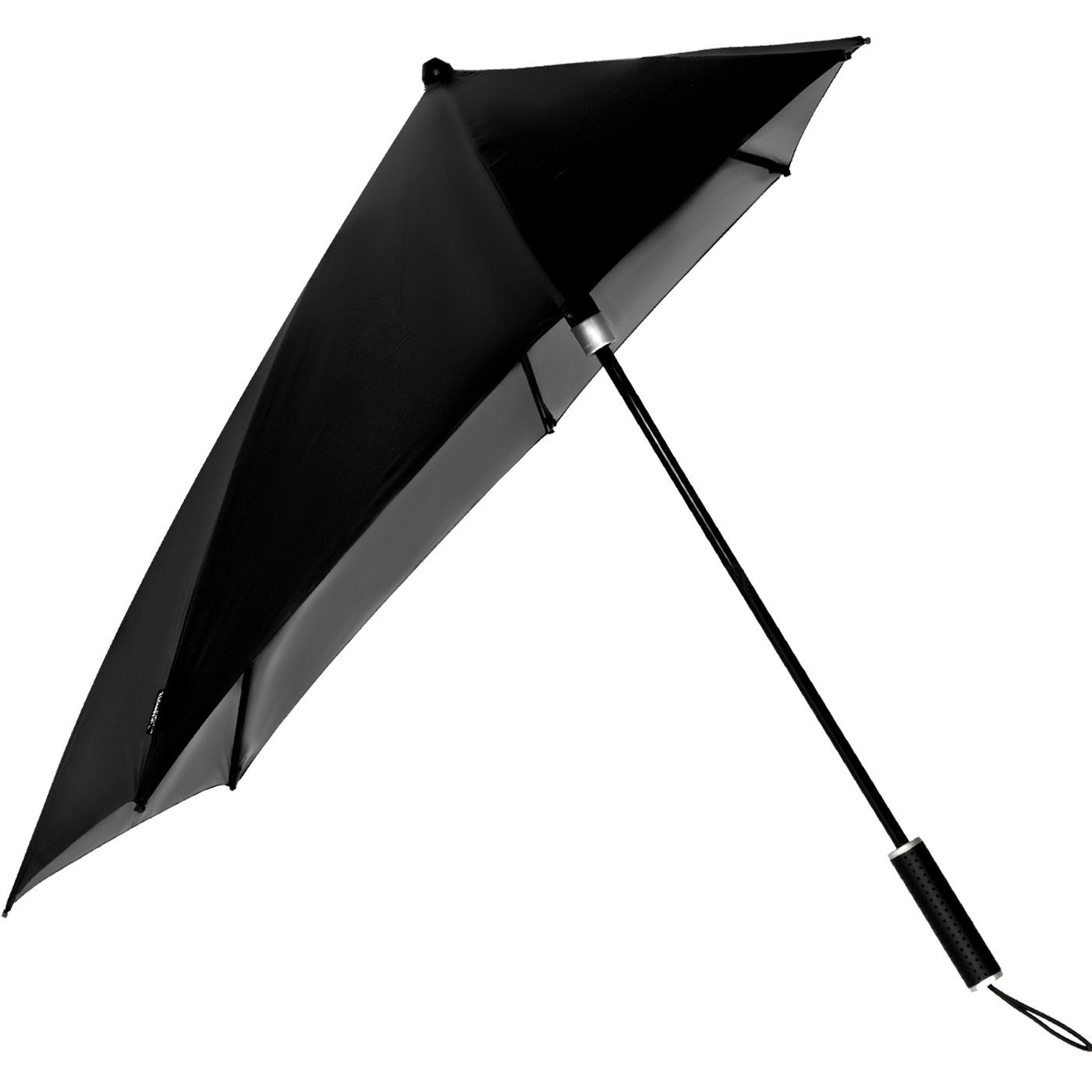 bis km/h in Stockregenschirm sich aus Form Wind, Impliva aerodynamischer STORMaxi schwarz-nickel den zu Schirm hält durch dreht Sturmschirm Metallic, seine besondere 80 der