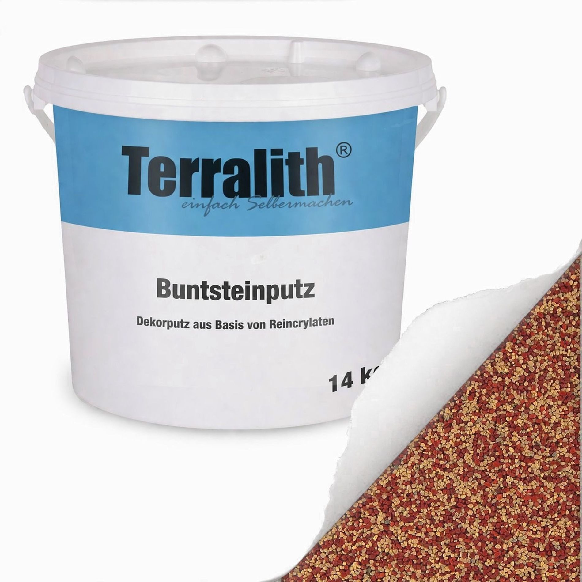 Terralith® Kunstharzputz Buntsteinputz Mosaikputz 2mm -14 kg- BSP09 (Eimer, Verarbeitungsfertig) Dekorationsputz aus Marmor-Granulat bzw. eingefärbter Körnung