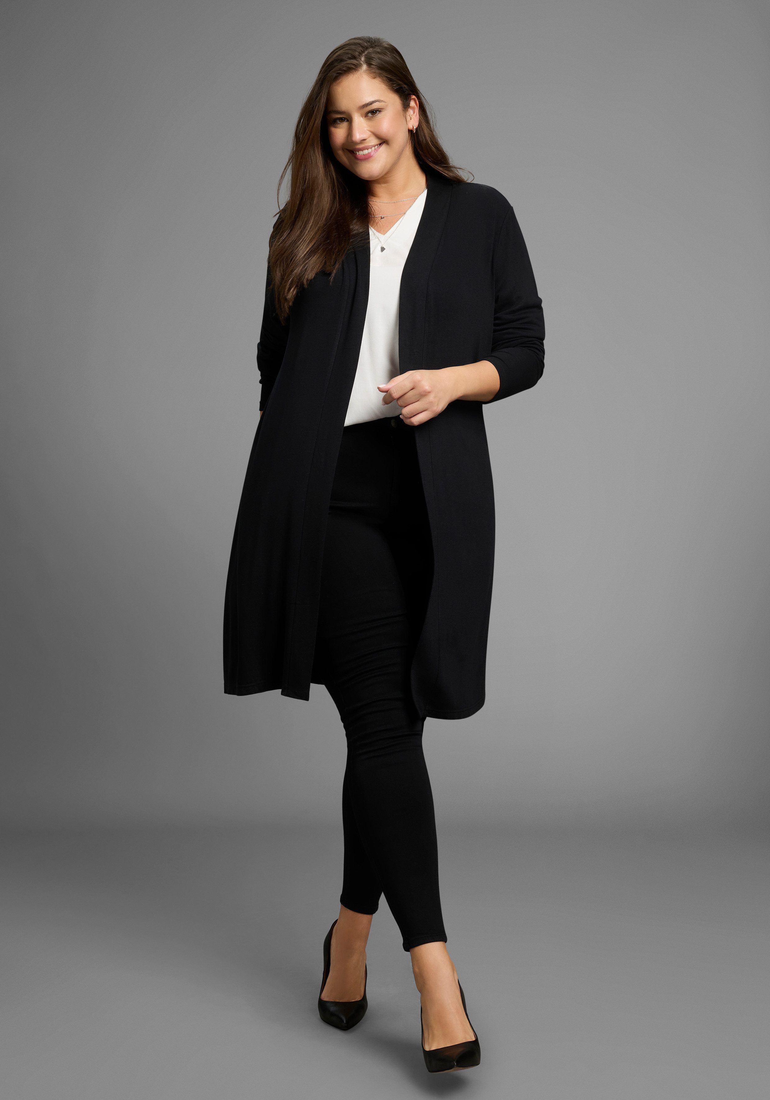 Laura Scott CURVE Longstrickjacke aus weichem, angenehmem fließendem Jersey günstig online kaufen