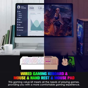Hoopond abnehmbare Handballenauflage, kabelgebunden, Tastatur- und Maus-Set, 16 LEDs RGB-Hintergrundbeleuchtung USB-Tastatur grauer Metalllegierung